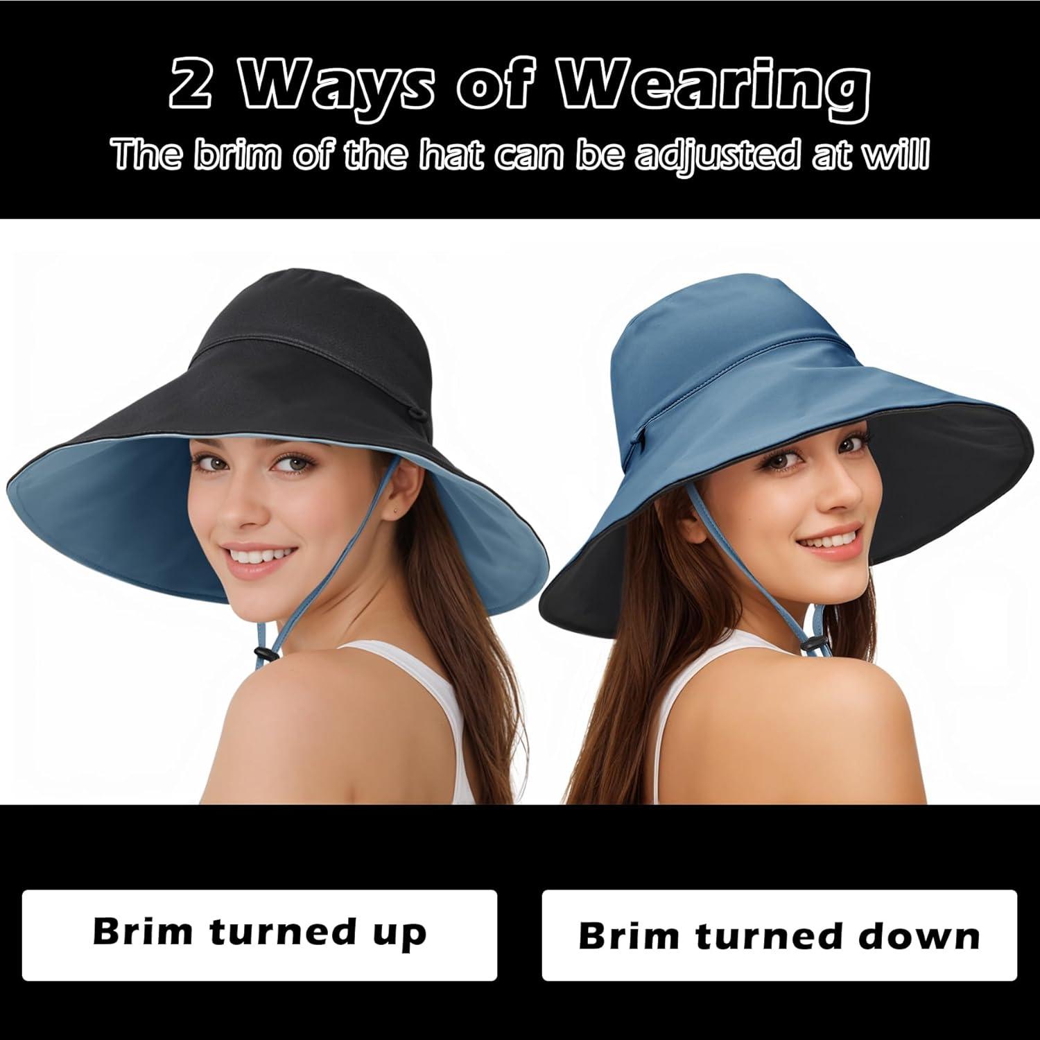 imageSukeen Wide Brim Sun Hats for Women Men Double Sided Wearing Fishing Hats UPF50 Cooling Bucket Hat for Beach Hiking OutdoorBlue