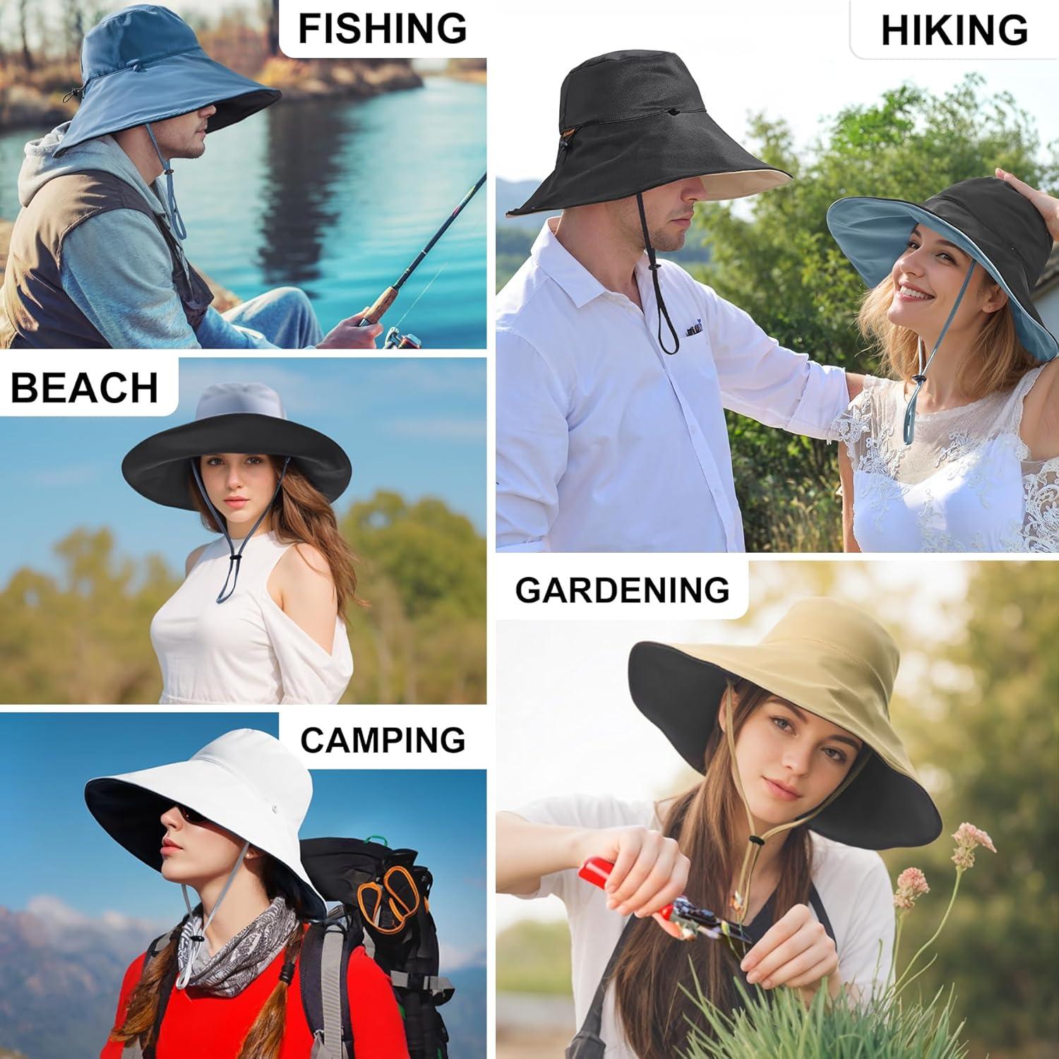 imageSukeen Wide Brim Sun Hats for Women Men Double Sided Wearing Fishing Hats UPF50 Cooling Bucket Hat for Beach Hiking OutdoorBlue