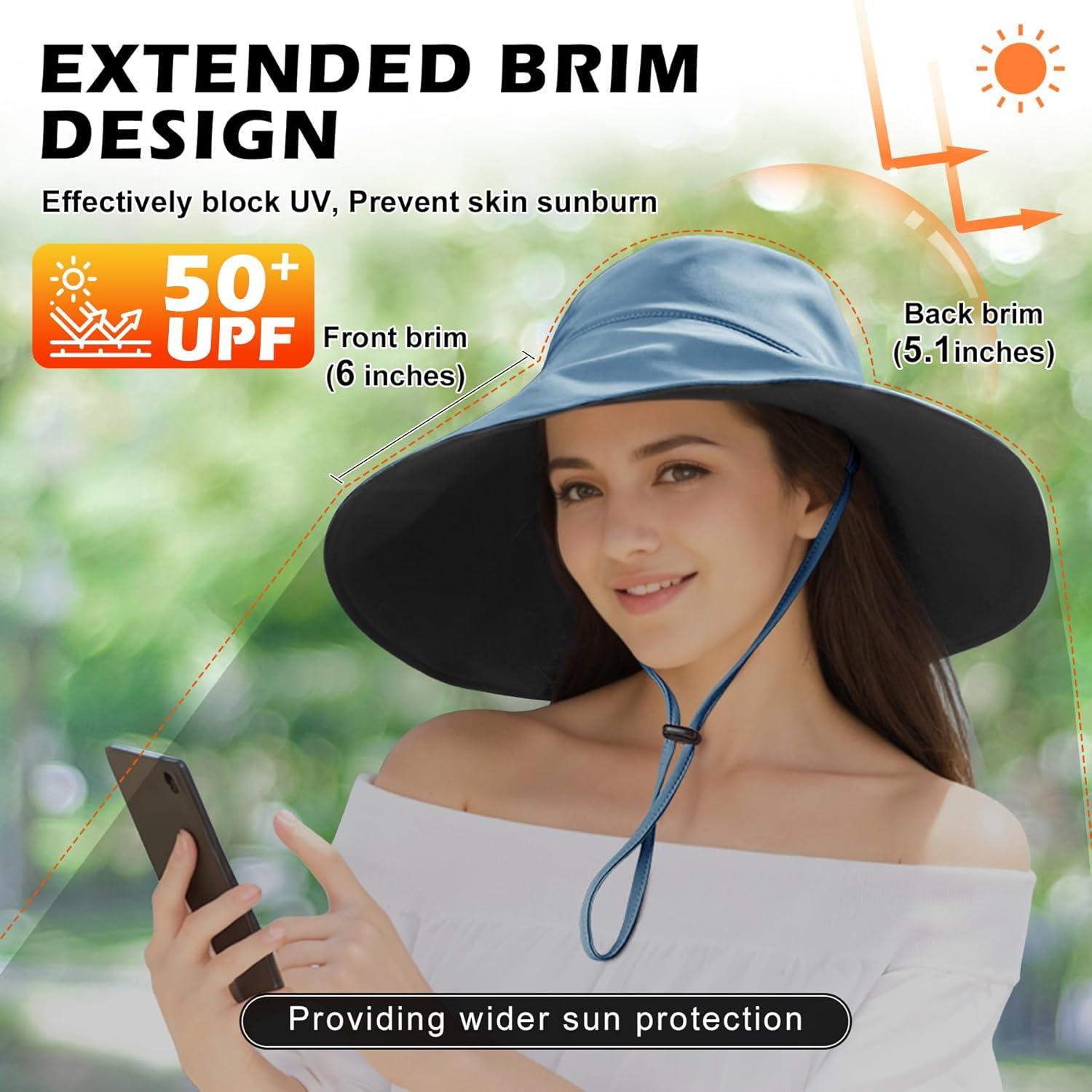 imageSukeen Wide Brim Sun Hats for Women Men Double Sided Wearing Fishing Hats UPF50 Cooling Bucket Hat for Beach Hiking OutdoorBlue