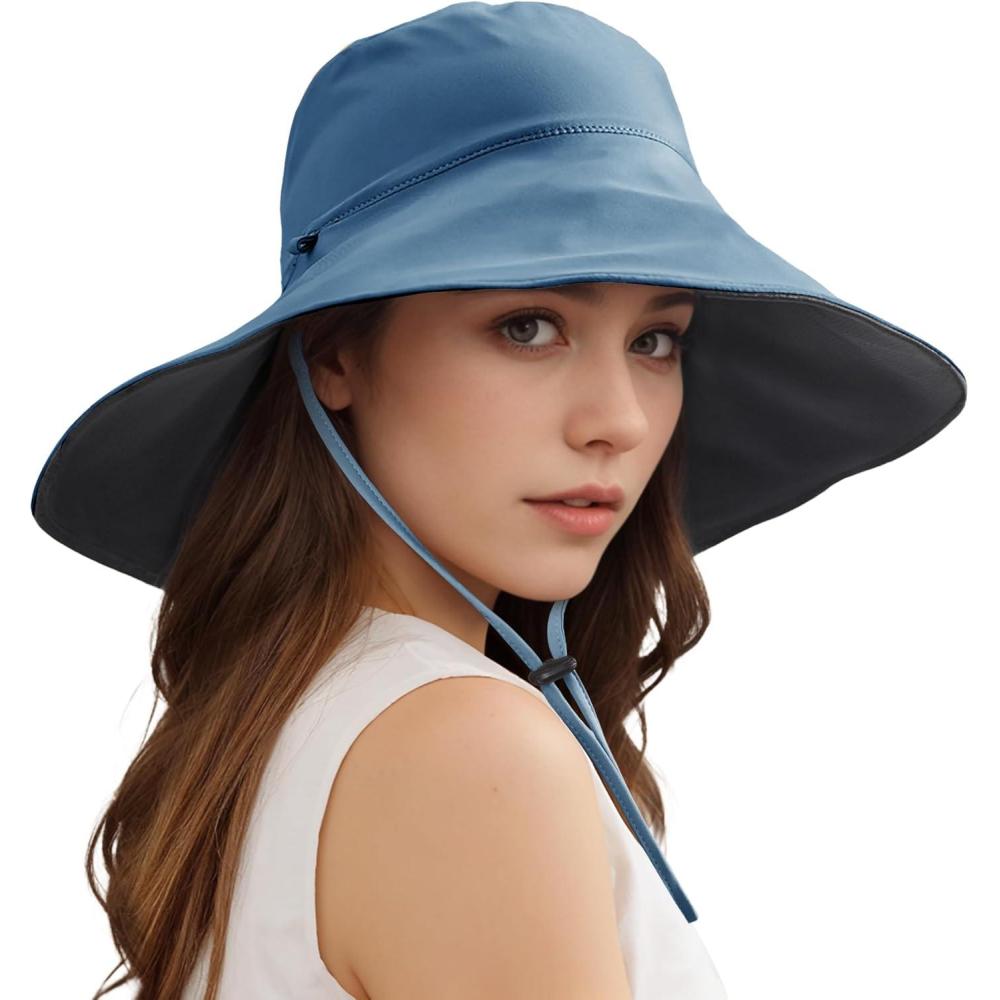 imageSukeen Wide Brim Sun Hats for Women Men Double Sided Wearing Fishing Hats UPF50 Cooling Bucket Hat for Beach Hiking OutdoorBlue