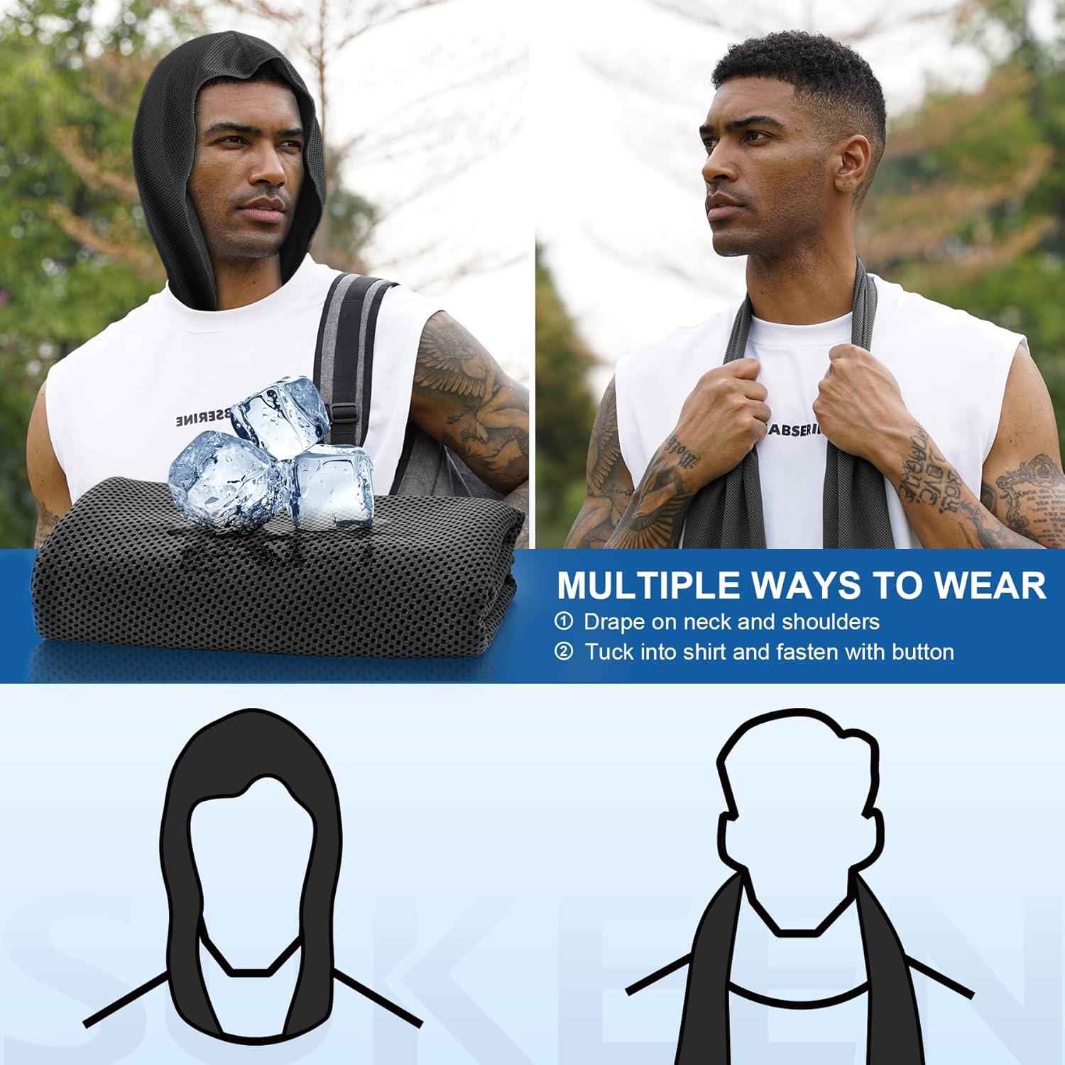 imageSukeen Cooling Hoodie Towel 3 Pack Quick Drying Absorbent Cooling Towels for Neck and Face Sport Workout Camping Cycling Cooling Towel Breathable Cooling Neck Wraps2 Black