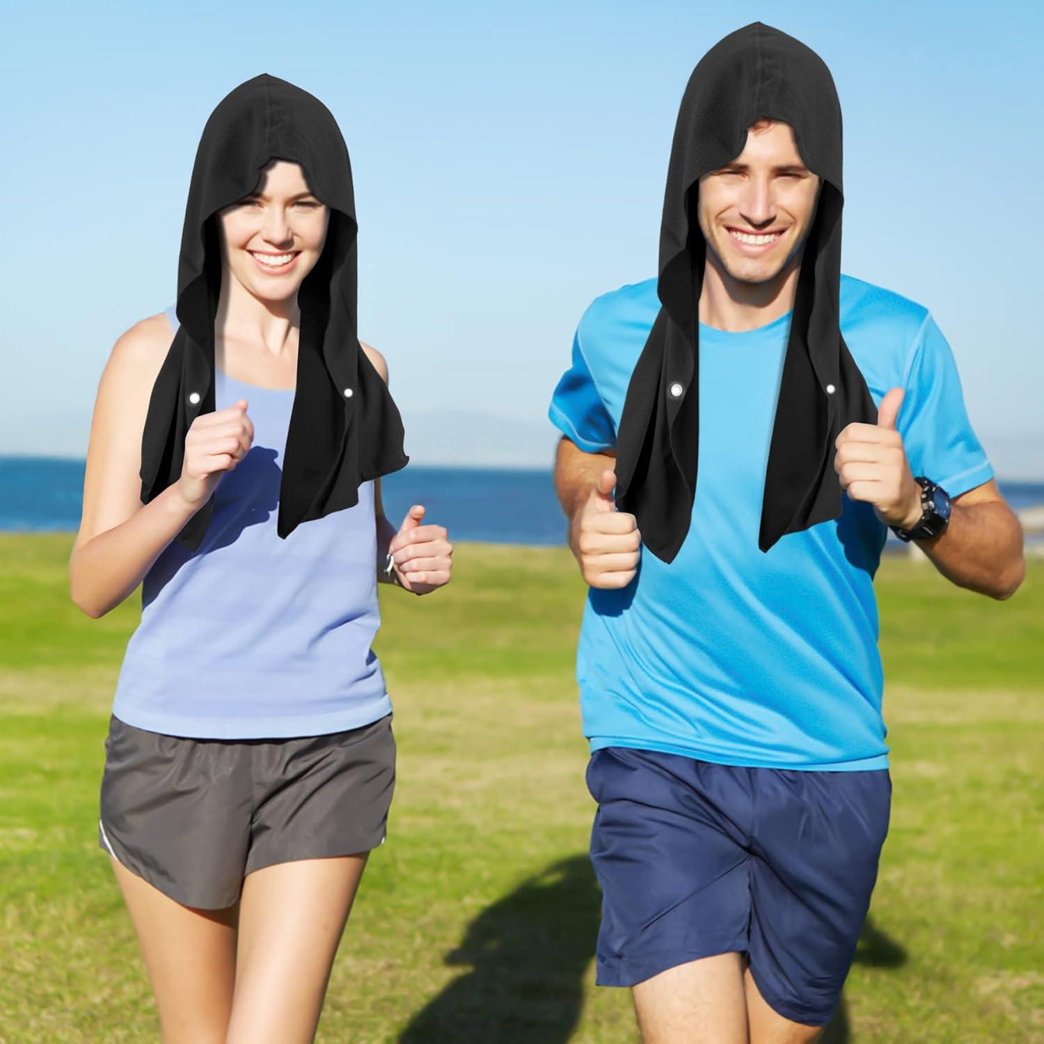 imageSukeen Cooling Hoodie Towel 3 Pack Quick Drying Absorbent Cooling Towels for Neck and Face Sport Workout Camping Cycling Cooling Towel Breathable Cooling Neck WrapsBlack