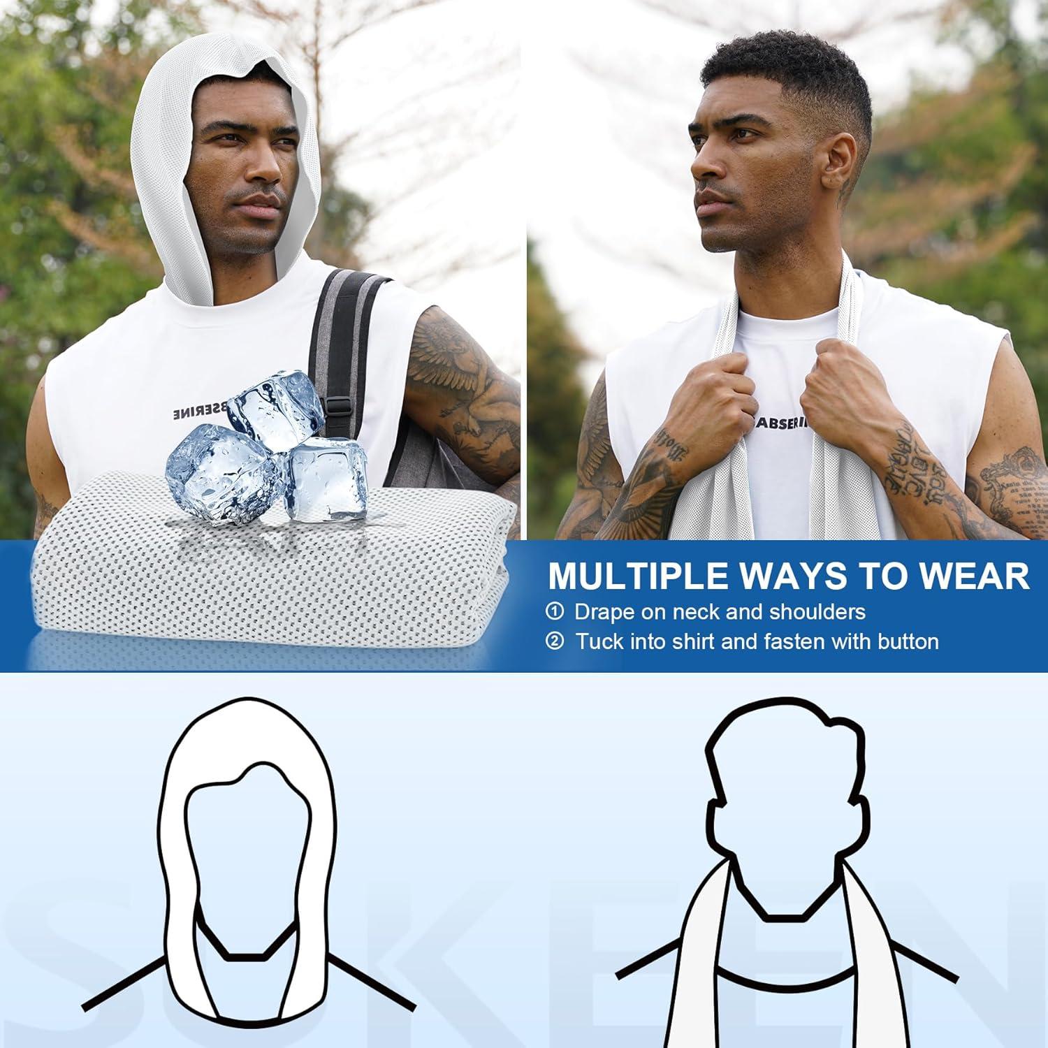 imageSukeen Cooling Hoodie Towel 3 Pack Quick Drying Absorbent Cooling Towels for Neck and Face Sport Workout Camping Cycling Cooling Towel Breathable Cooling Neck WrapsWhite