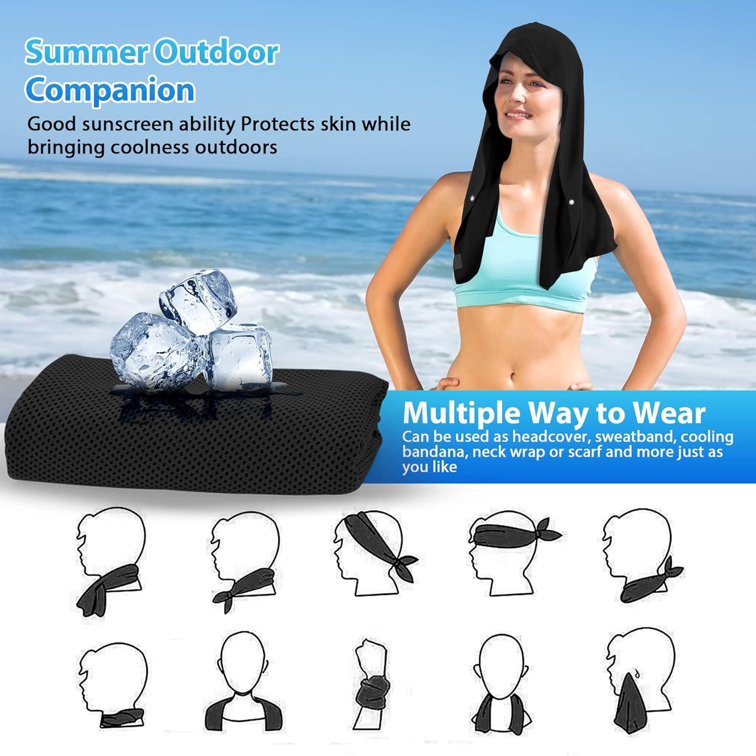 imageSukeen Cooling Hoodie Towel 3 Pack Quick Drying Absorbent Cooling Towels for Neck and Face Sport Workout Camping Cycling Cooling Towel Breathable Cooling Neck WrapsBlack