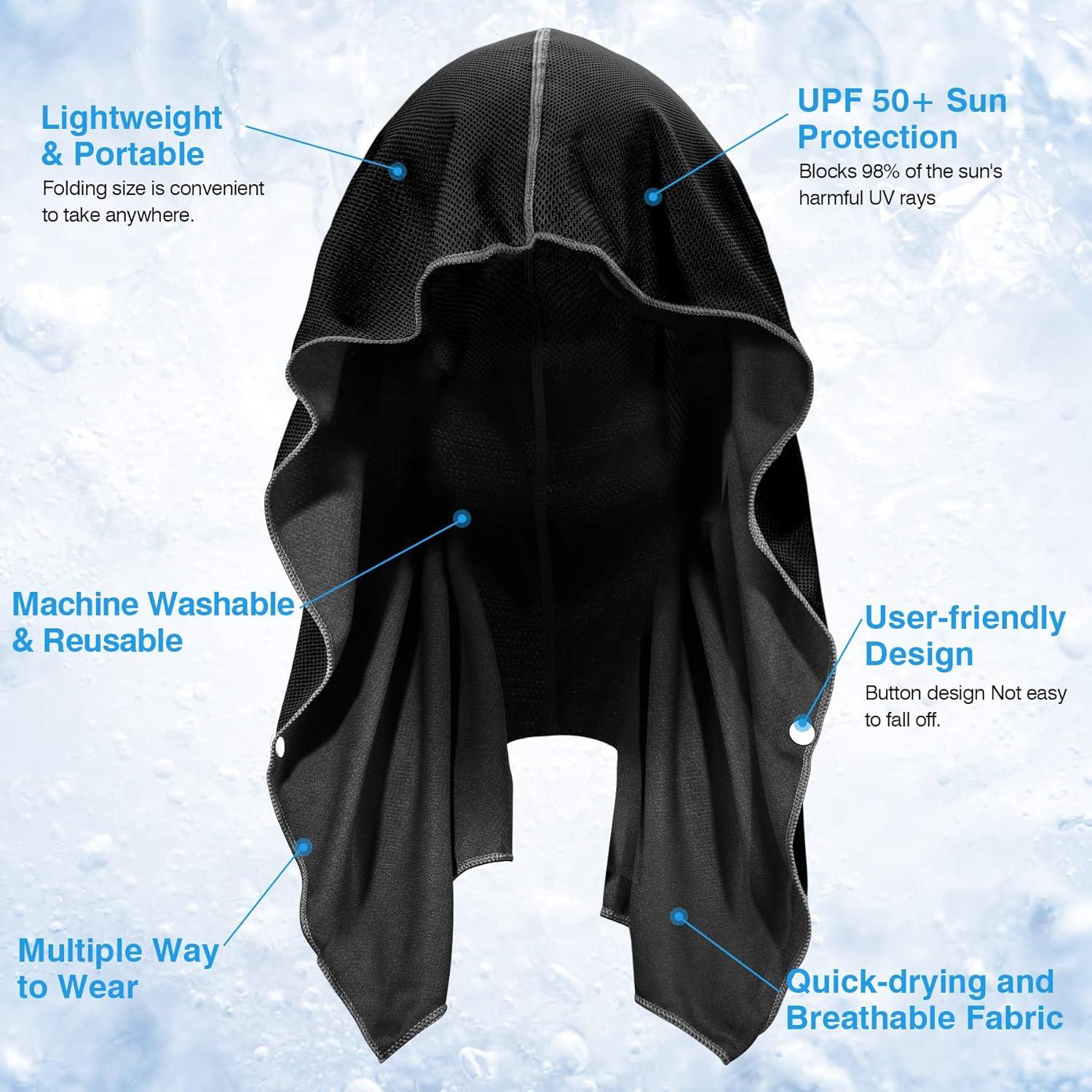 imageSukeen Cooling Hoodie Towel 3 Pack Quick Drying Absorbent Cooling Towels for Neck and Face Sport Workout Camping Cycling Cooling Towel Breathable Cooling Neck WrapsBlack