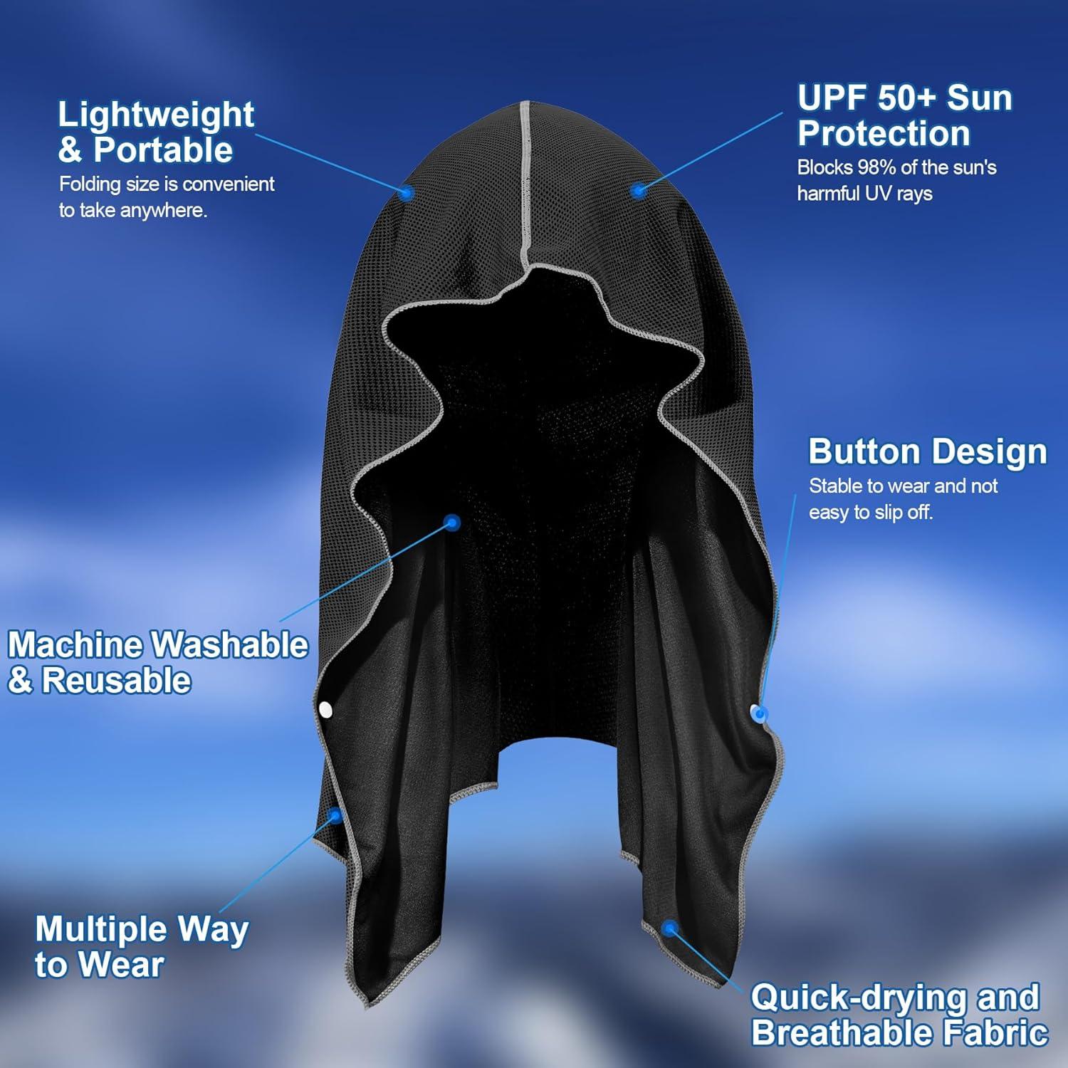 imageSukeen Cooling Hoodie Towel 3 Pack Quick Drying Absorbent Cooling Towels for Neck and Face Sport Workout Camping Cycling Cooling Towel Breathable Cooling Neck Wraps2 Black