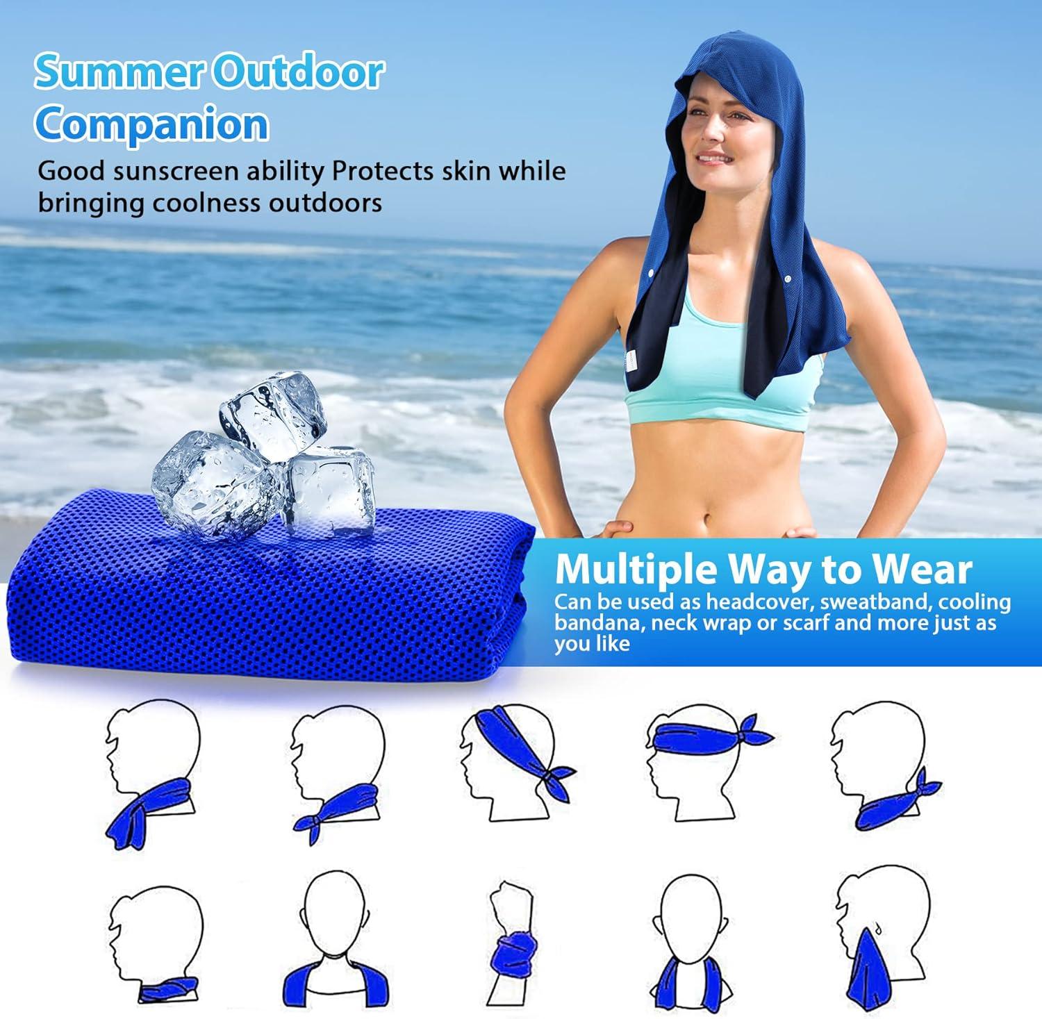 imageSukeen Cooling Hoodie Towel 3 Pack Quick Drying Absorbent Cooling Towels for Neck and Face Sport Workout Camping Cycling Cooling Towel Breathable Cooling Neck WrapsRoyal BlueDark GreyBlack