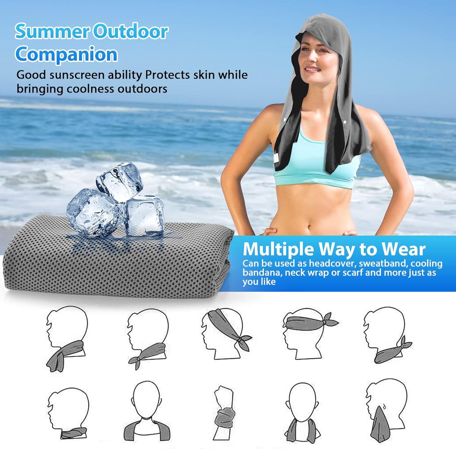 imageSukeen Cooling Hoodie Towel 3 Pack Quick Drying Absorbent Cooling Towels for Neck and Face Sport Workout Camping Cycling Cooling Towel Breathable Cooling Neck WrapsBlackDark Grey