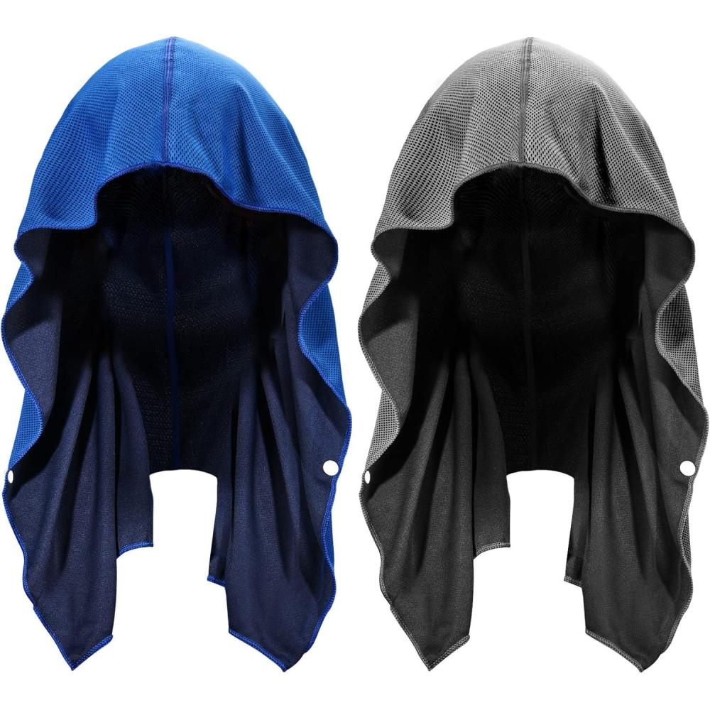 imageSukeen Cooling Hoodie Towel 3 Pack Quick Drying Absorbent Cooling Towels for Neck and Face Sport Workout Camping Cycling Cooling Towel Breathable Cooling Neck WrapsRoyal BlueDark Grey