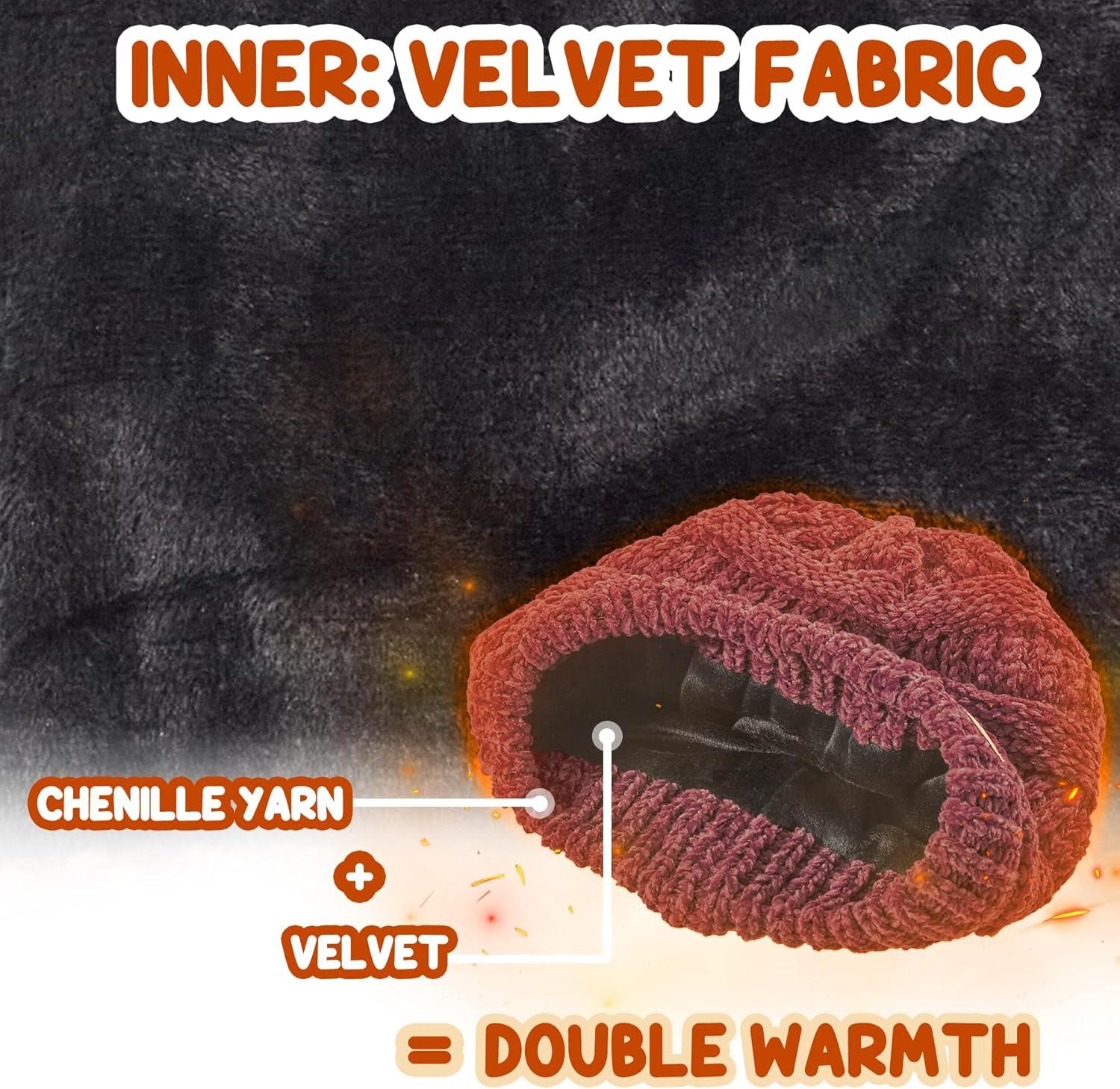 imageSukeen Kids Winter Hat Chenille Knit Beanie Hat with Lined for Girls Boys Toddlers Ages 38 Warm Skull Caps for OurdoorWine Red