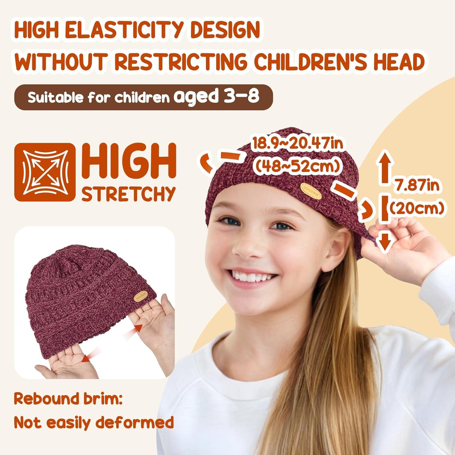 imageSukeen Kids Winter Hat Chenille Knit Beanie Hat with Lined for Girls Boys Toddlers Ages 38 Warm Skull Caps for OurdoorWine Red