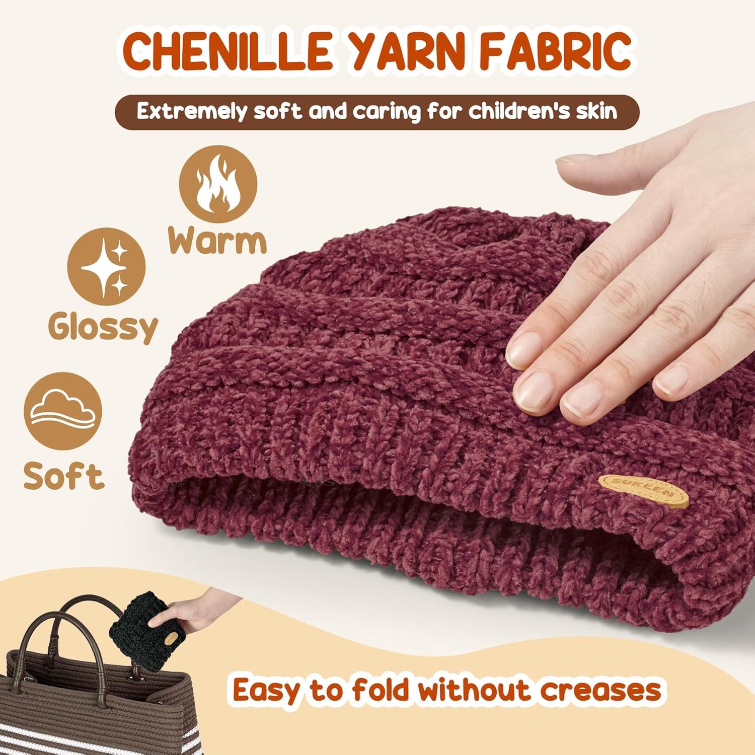 imageSukeen Kids Winter Hat Chenille Knit Beanie Hat with Lined for Girls Boys Toddlers Ages 38 Warm Skull Caps for OurdoorWine Red