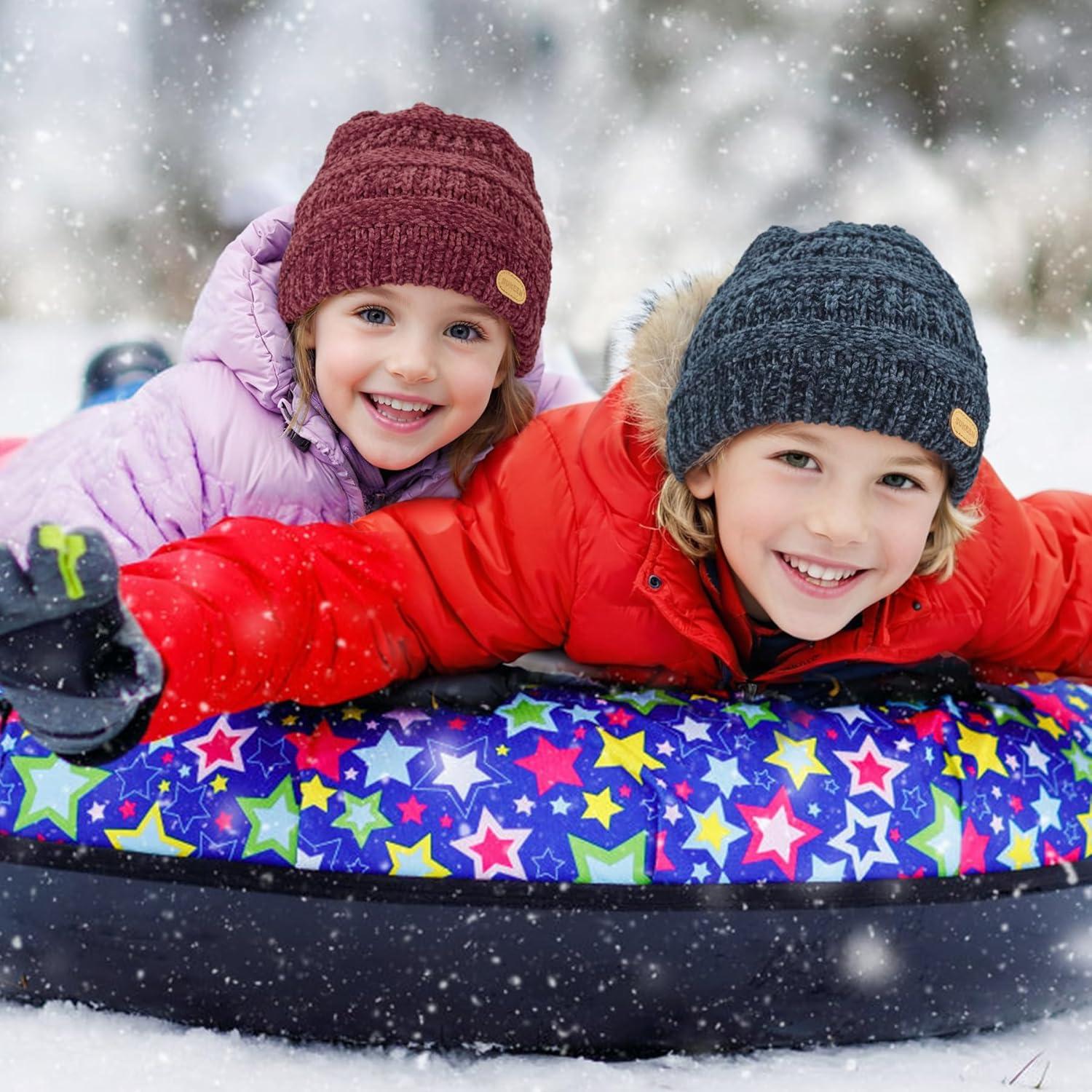 imageSukeen Kids Winter Hat Chenille Knit Beanie Hat with Lined for Girls Boys Toddlers Ages 38 Warm Skull Caps for OurdoorWine Red