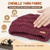 imageSukeen Kids Winter Hat Chenille Knit Beanie Hat with Lined for Girls Boys Toddlers Ages 38 Warm Skull Caps for OurdoorWine Red