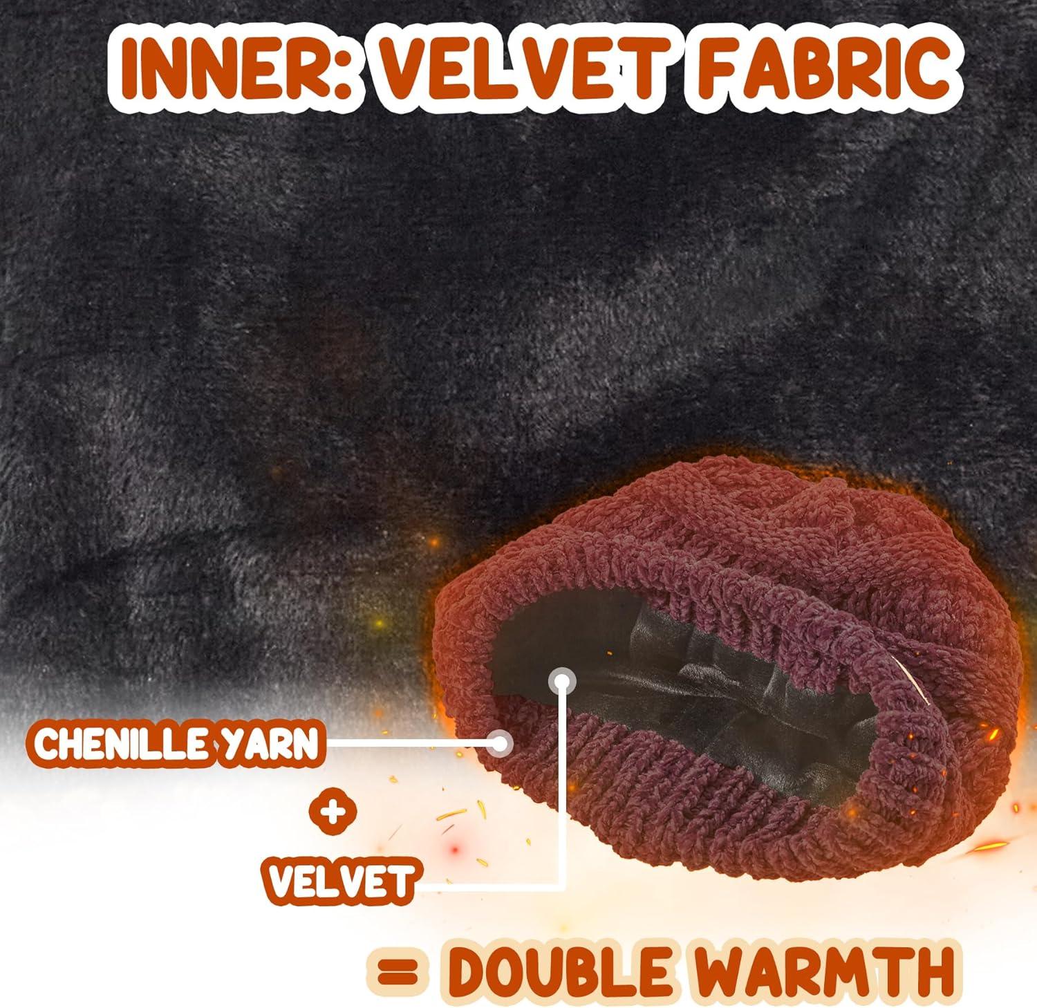 imageSukeen Kids Winter Hat Chenille Knit Beanie Hat with Lined for Girls Boys Toddlers Ages 38 Warm Skull Caps for Ourdoor Wine Red