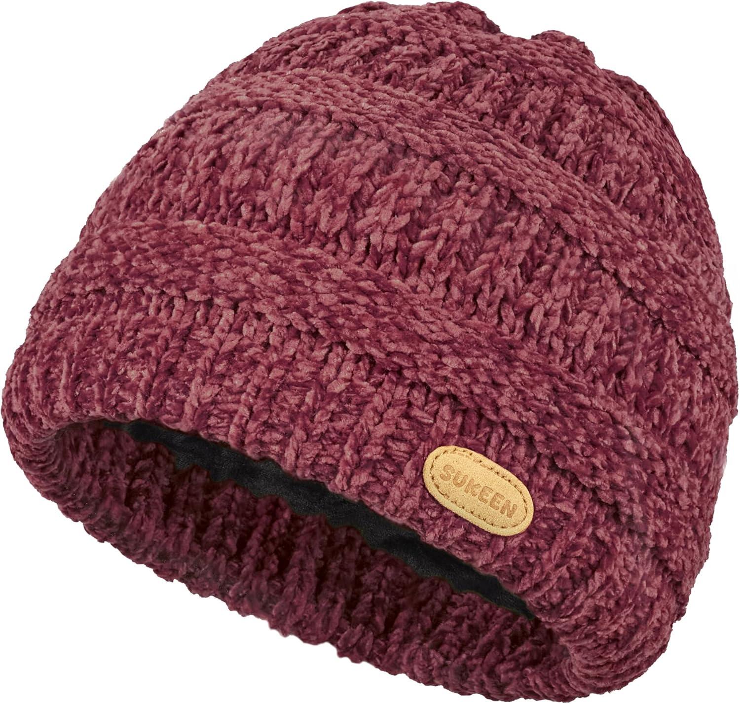 imageSukeen Kids Winter Hat Chenille Knit Beanie Hat with Lined for Girls Boys Toddlers Ages 38 Warm Skull Caps for Ourdoor Wine Red