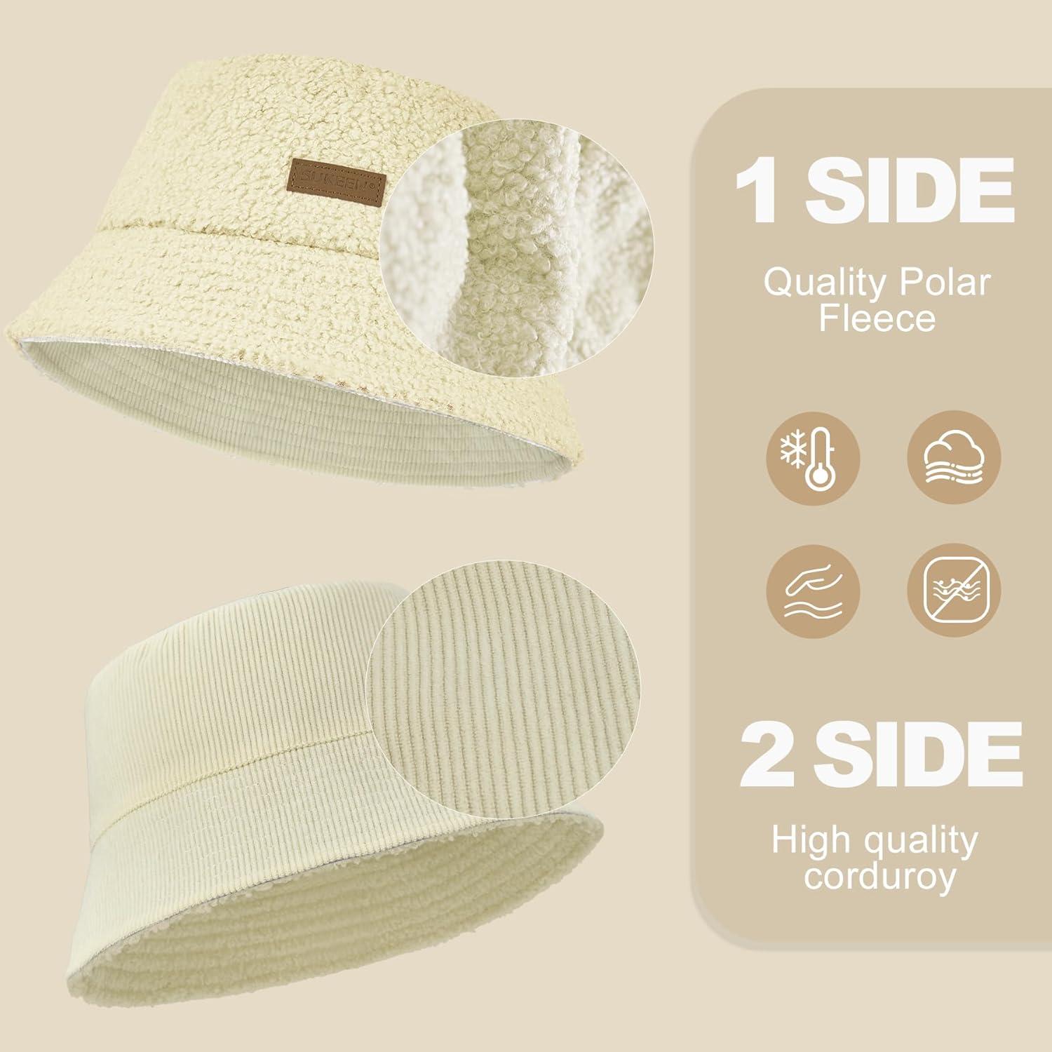 imageSukeen Winter Bucket Hat for Women Men Double Side Wear Warm Hat Faux Fur Plush Winter Hat Trendy Fisherman Cap for DailyBeigebeige