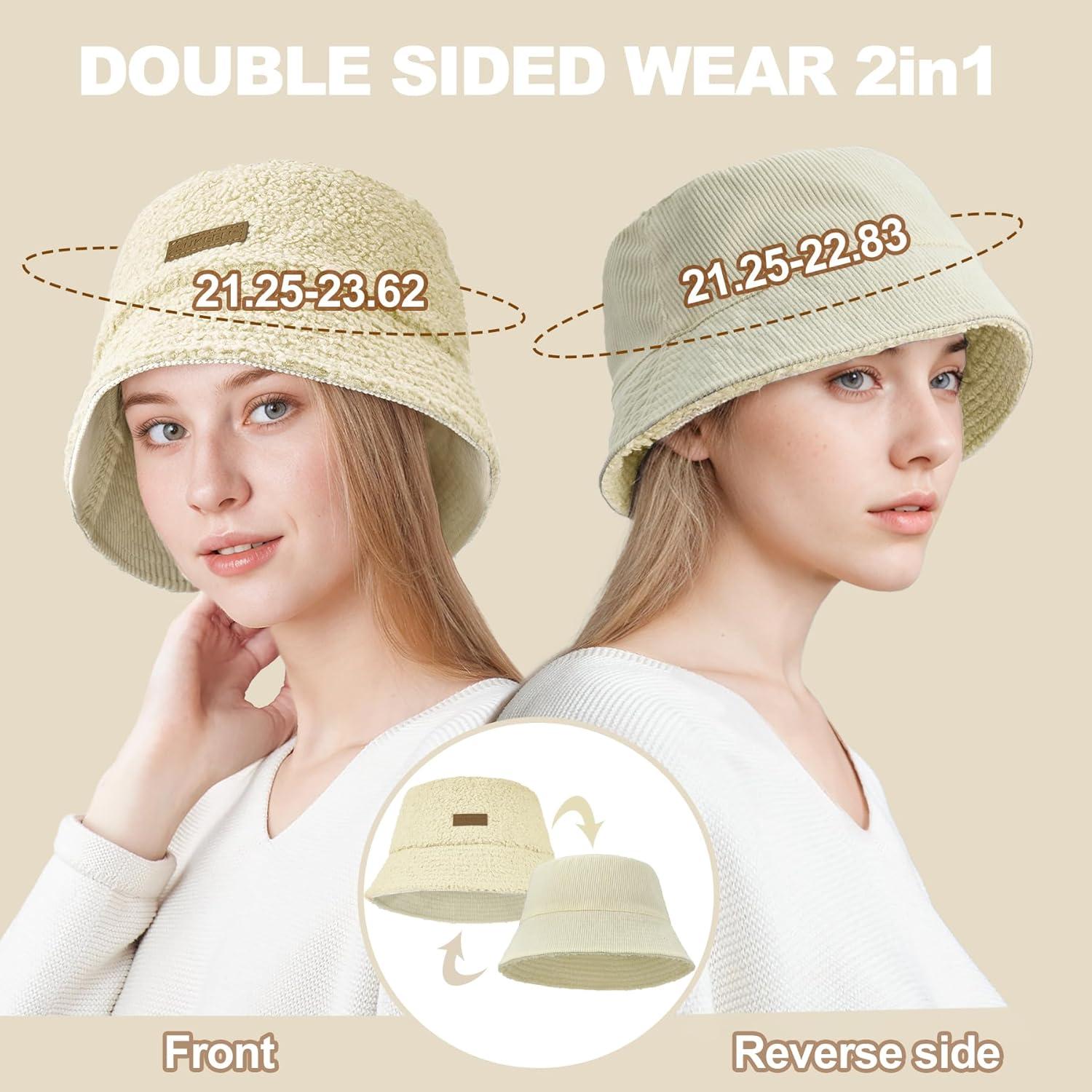 imageSukeen Winter Bucket Hat for Women Men Double Side Wear Warm Hat Faux Fur Plush Winter Hat Trendy Fisherman Cap for DailyBeigebeige