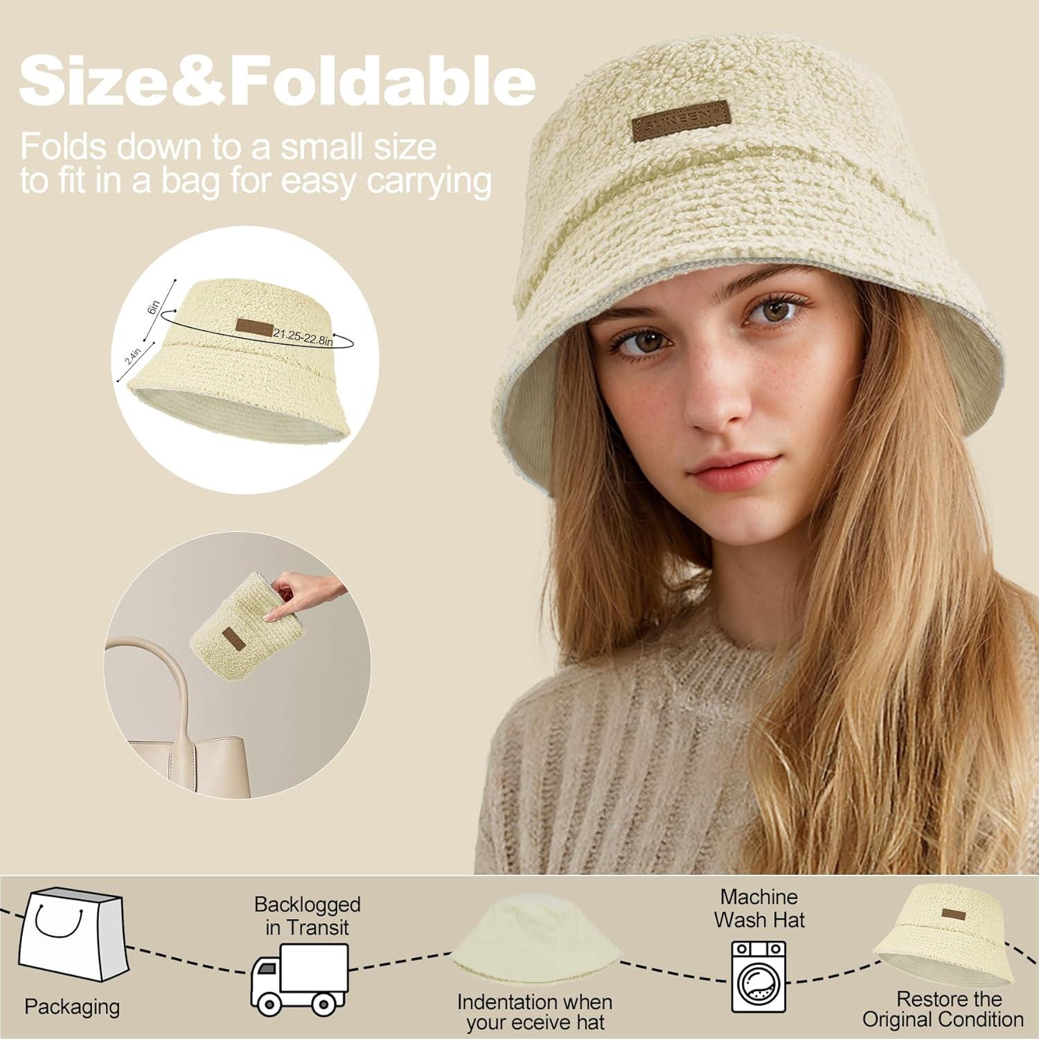 imageSukeen Winter Bucket Hat for Women Men Double Side Wear Warm Hat Faux Fur Plush Winter Hat Trendy Fisherman Cap for DailyBeigebeige