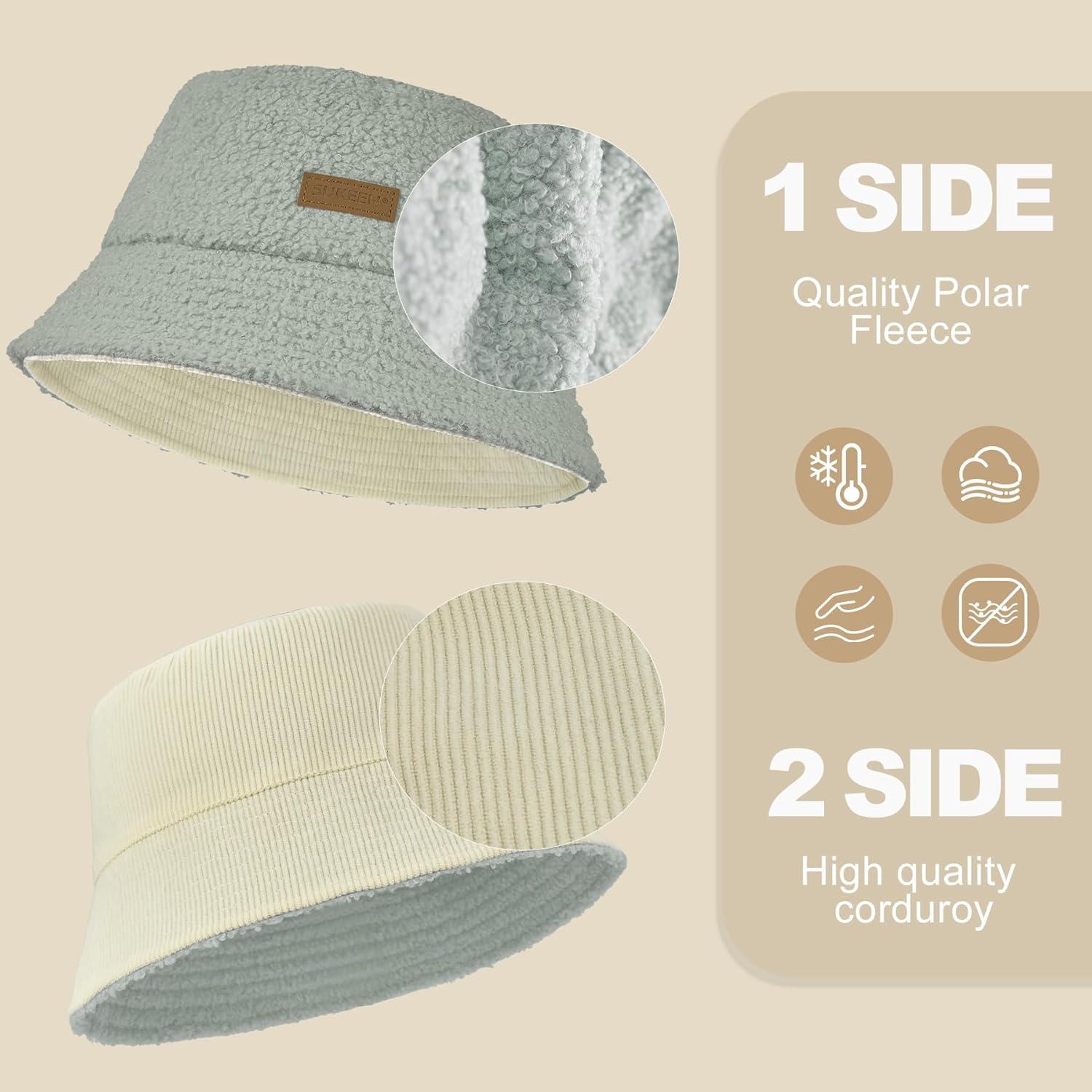 imageSukeen Winter Bucket Hat for Women Men Double Side Wear Warm Hat Faux Fur Plush Winter Hat Trendy Fisherman Cap for DailyGreybeige