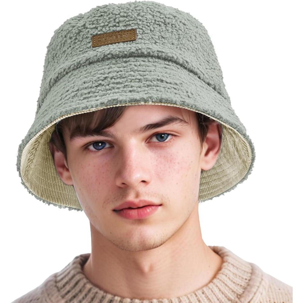 imageSukeen Winter Bucket Hat for Women Men Double Side Wear Warm Hat Faux Fur Plush Winter Hat Trendy Fisherman Cap for DailyGreybeige