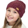imageSukeen Kids Winter Hat Chenille Knit Beanie Hat with Lined for Girls Boys Toddlers Ages 38 Warm Skull Caps for Ourdoor Wine Red
