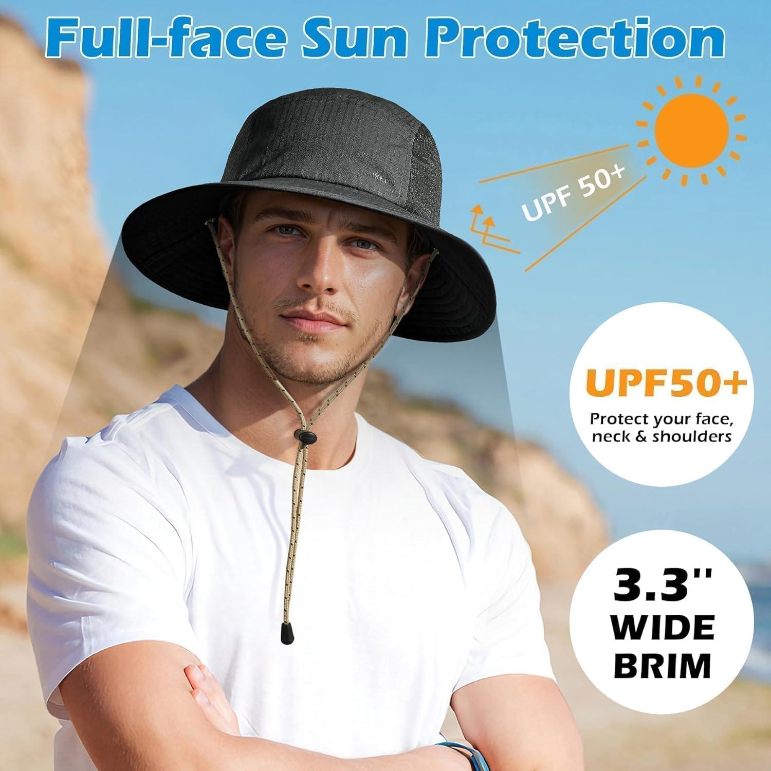 imageSukeen Sun Hats for Women Wide Brim Hats for Mens Fishing Hat Bucket Hat Summer Packable Beach Hat UV Protection 50 HatBlack
