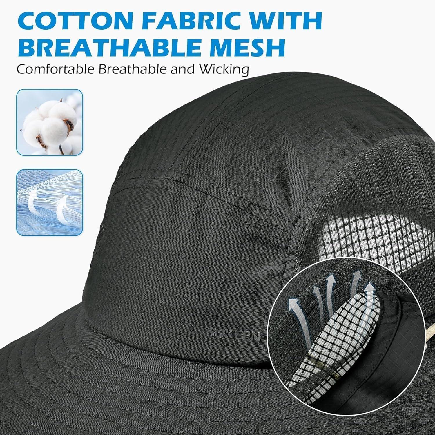 imageSukeen Sun Hats for Women Wide Brim Hats for Mens Fishing Hat Bucket Hat Summer Packable Beach Hat UV Protection 50 HatBlack