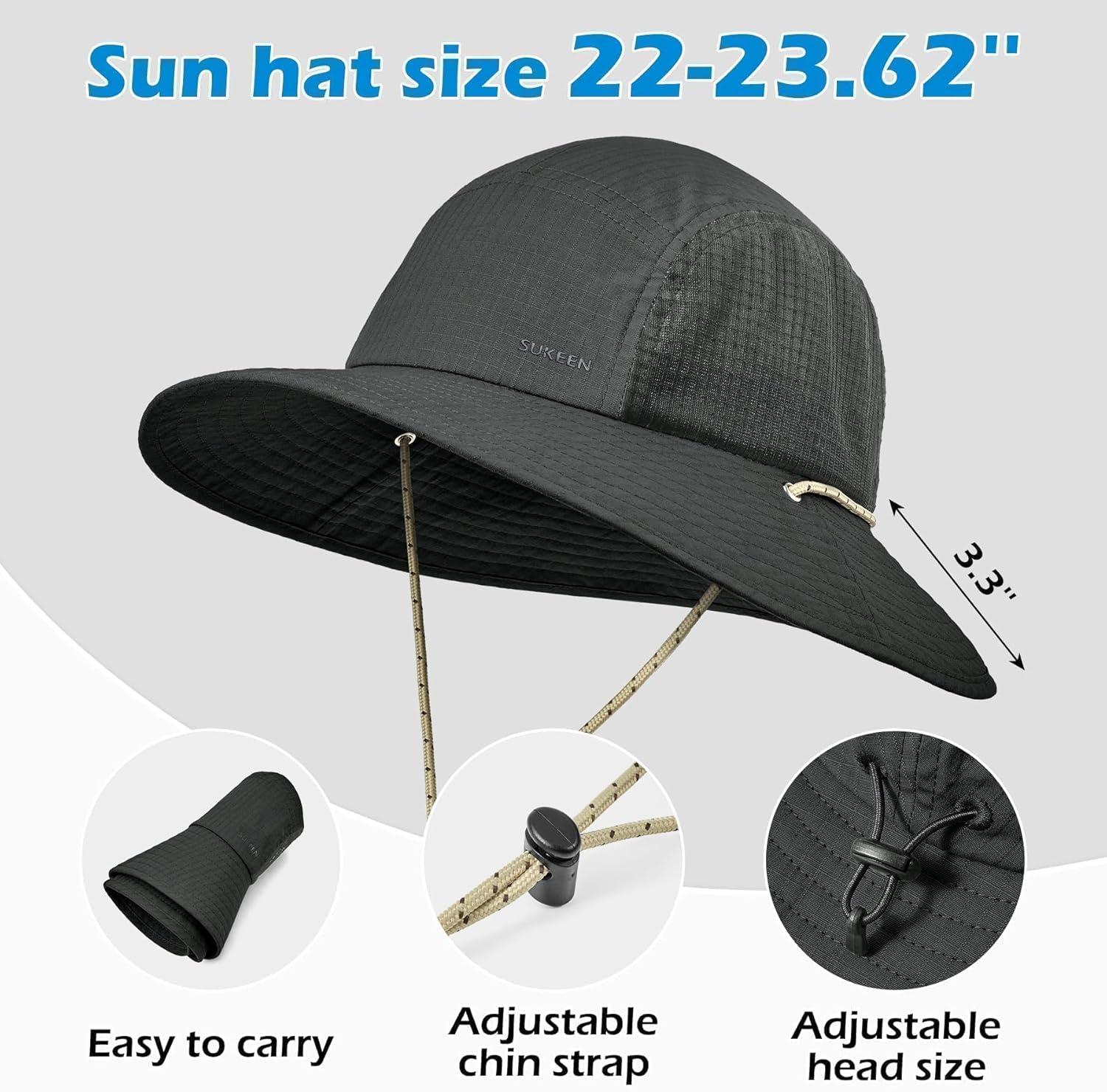 imageSukeen Sun Hats for Women Wide Brim Hats for Mens Fishing Hat Bucket Hat Summer Packable Beach Hat UV Protection 50 HatBlack