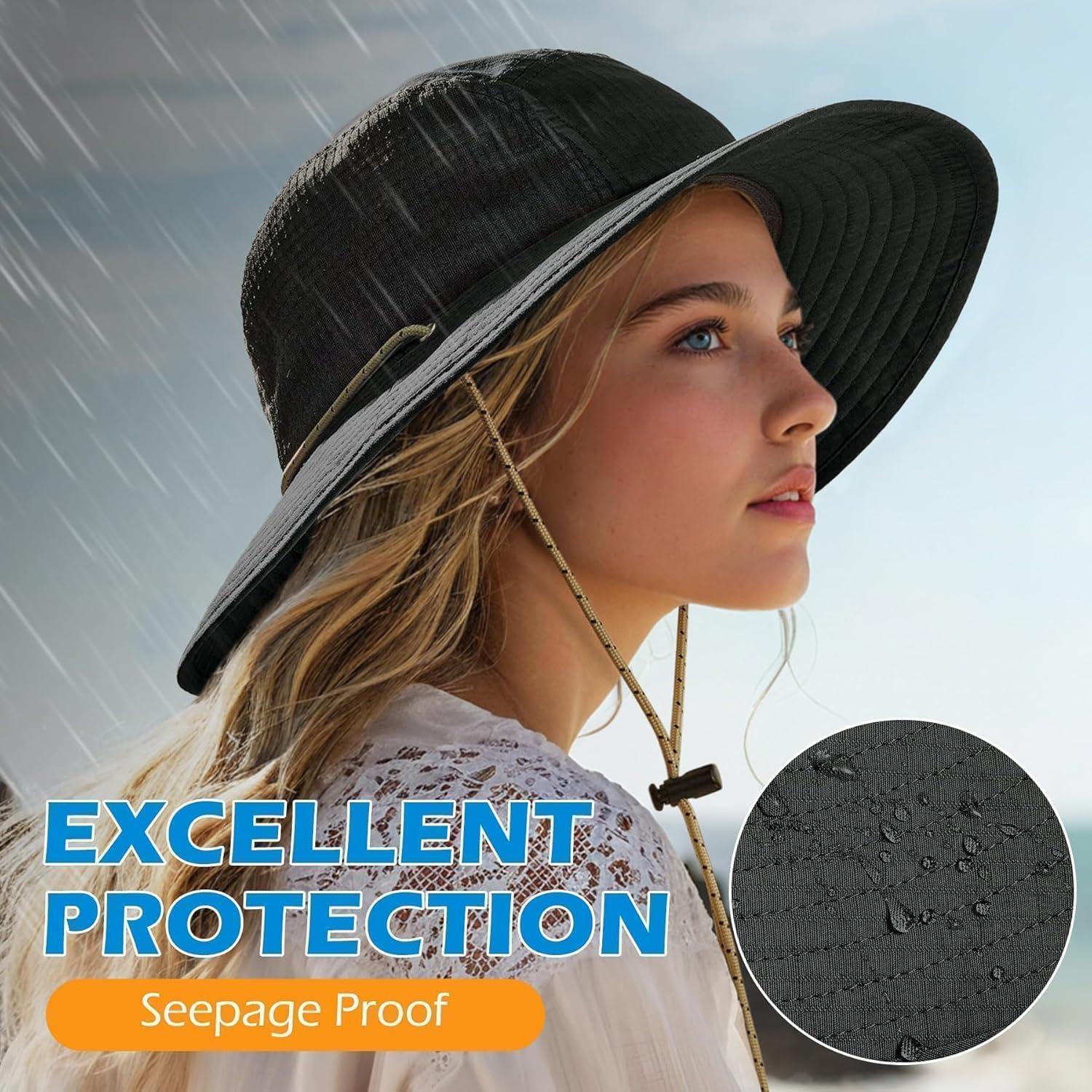 imageSukeen Sun Hats for Women Wide Brim Hats for Mens Fishing Hat Bucket Hat Summer Packable Beach Hat UV Protection 50 HatBlack