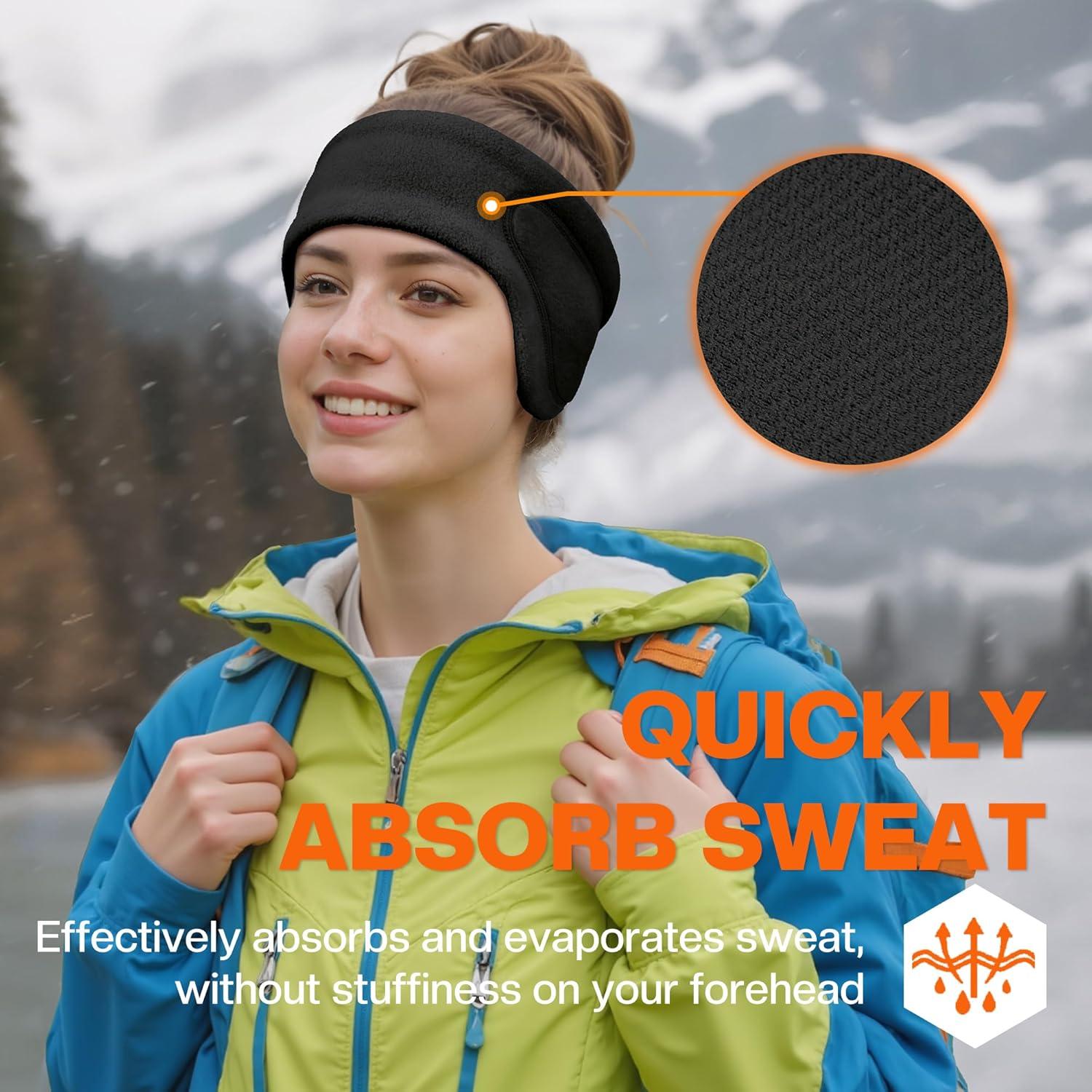 imageSukeen Running Ear Warmers for Women DoubleLayer Fleece Ear Warmer Headband Moisture Wicking NonSlip Winter Running Headband Elastic Winter Headbands for Cycling Hiking Jogging BlackGrayz BlackBlack