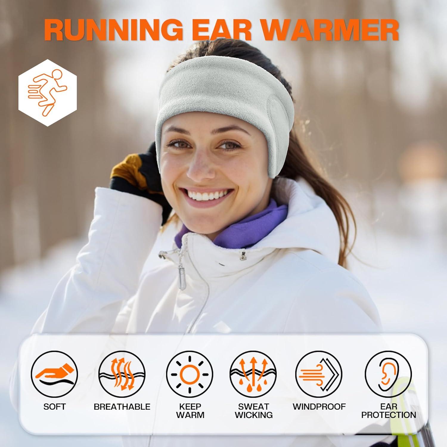 imageSukeen Running Ear Warmers for Women DoubleLayer Fleece Ear Warmer Headband Moisture Wicking NonSlip Winter Running Headband Elastic Winter Headbands for Cycling Hiking Jogging BlackGrayGray