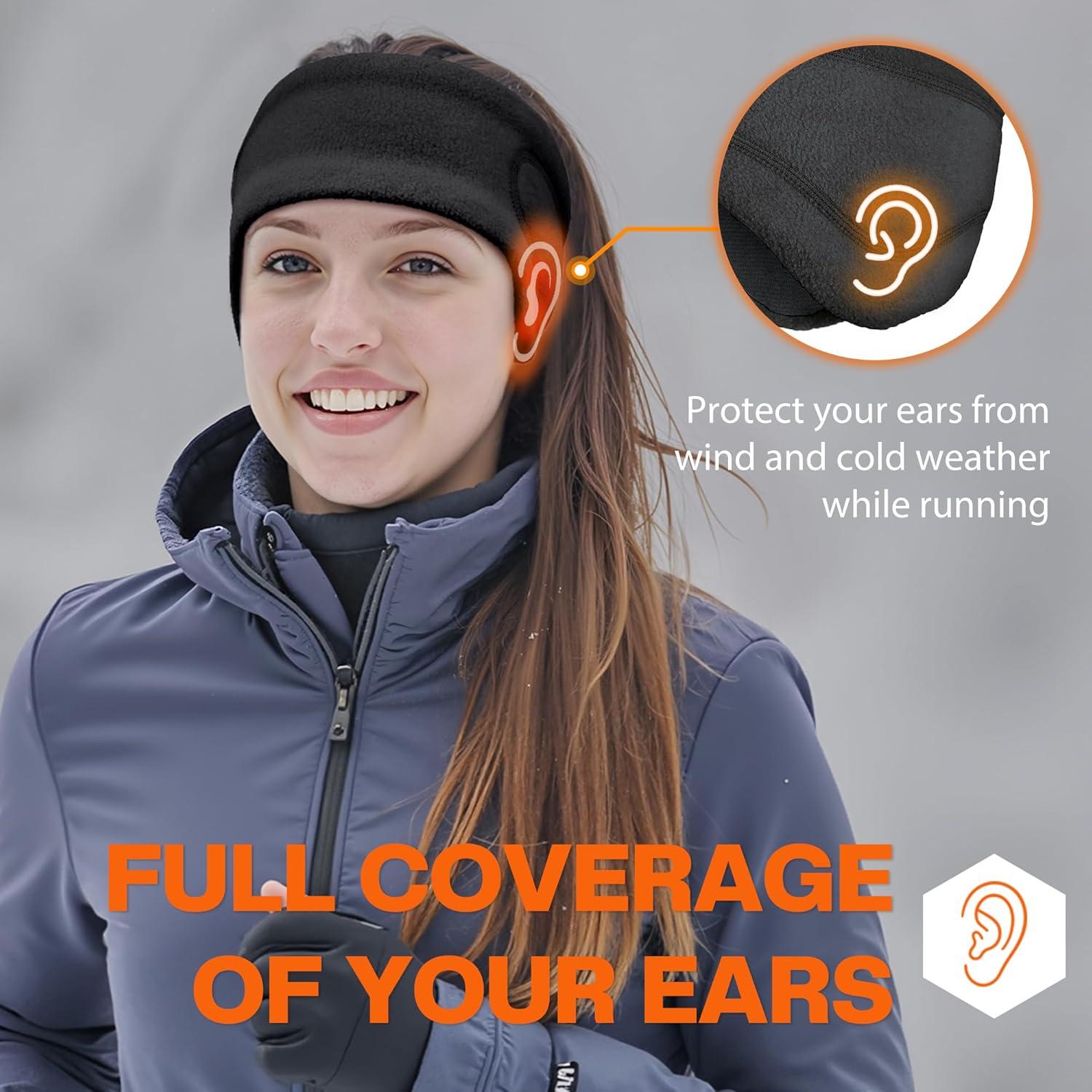 imageSukeen Running Ear Warmers for Women DoubleLayer Fleece Ear Warmer Headband Moisture Wicking NonSlip Winter Running Headband Elastic Winter Headbands for Cycling Hiking Jogging BlackGrayz BlackBlack