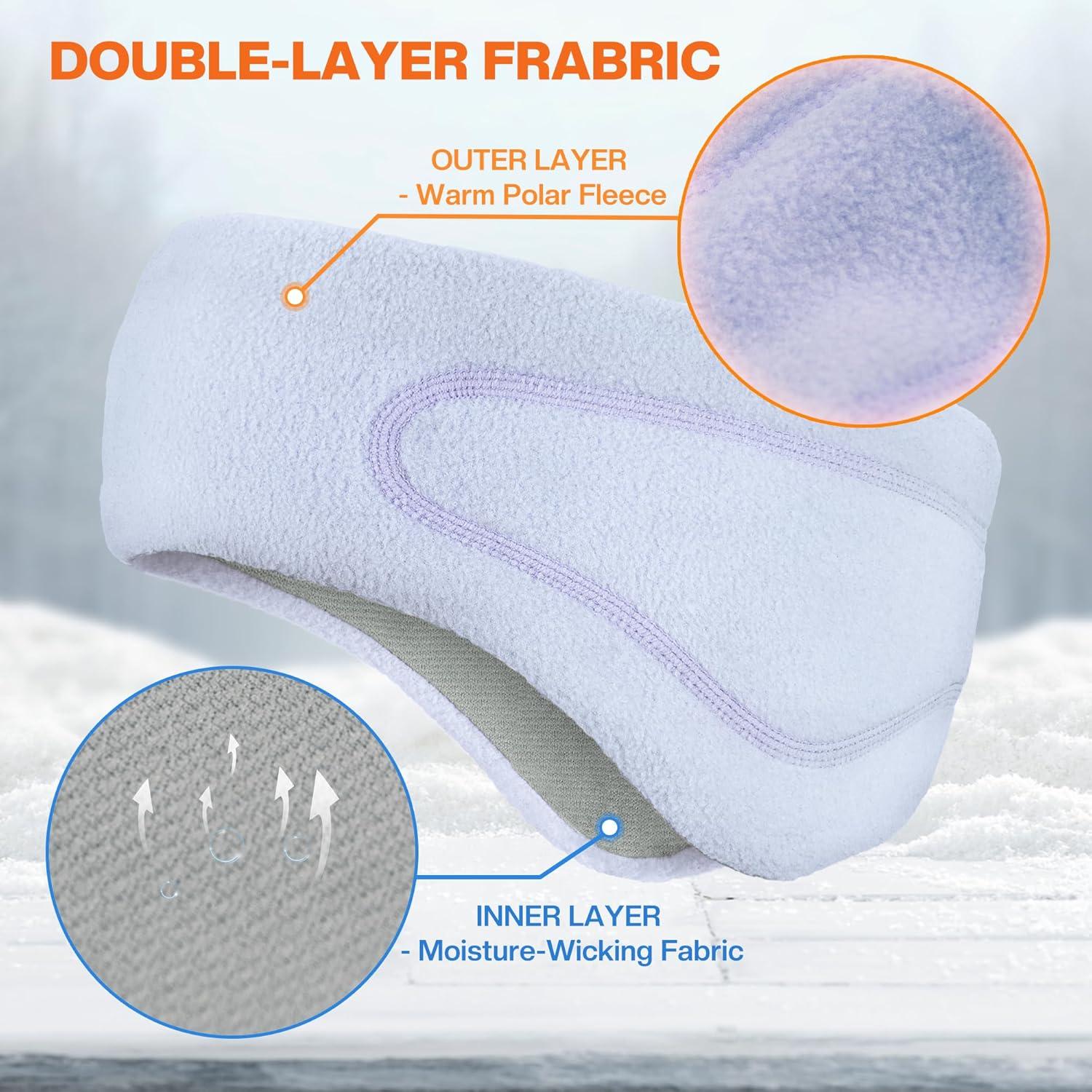 imageSukeen Running Ear Warmers for Women DoubleLayer Fleece Ear Warmer Headband Moisture Wicking NonSlip Winter Running Headband Elastic Winter Headbands for Cycling Hiking Jogging BlackGrayz BlackPurple