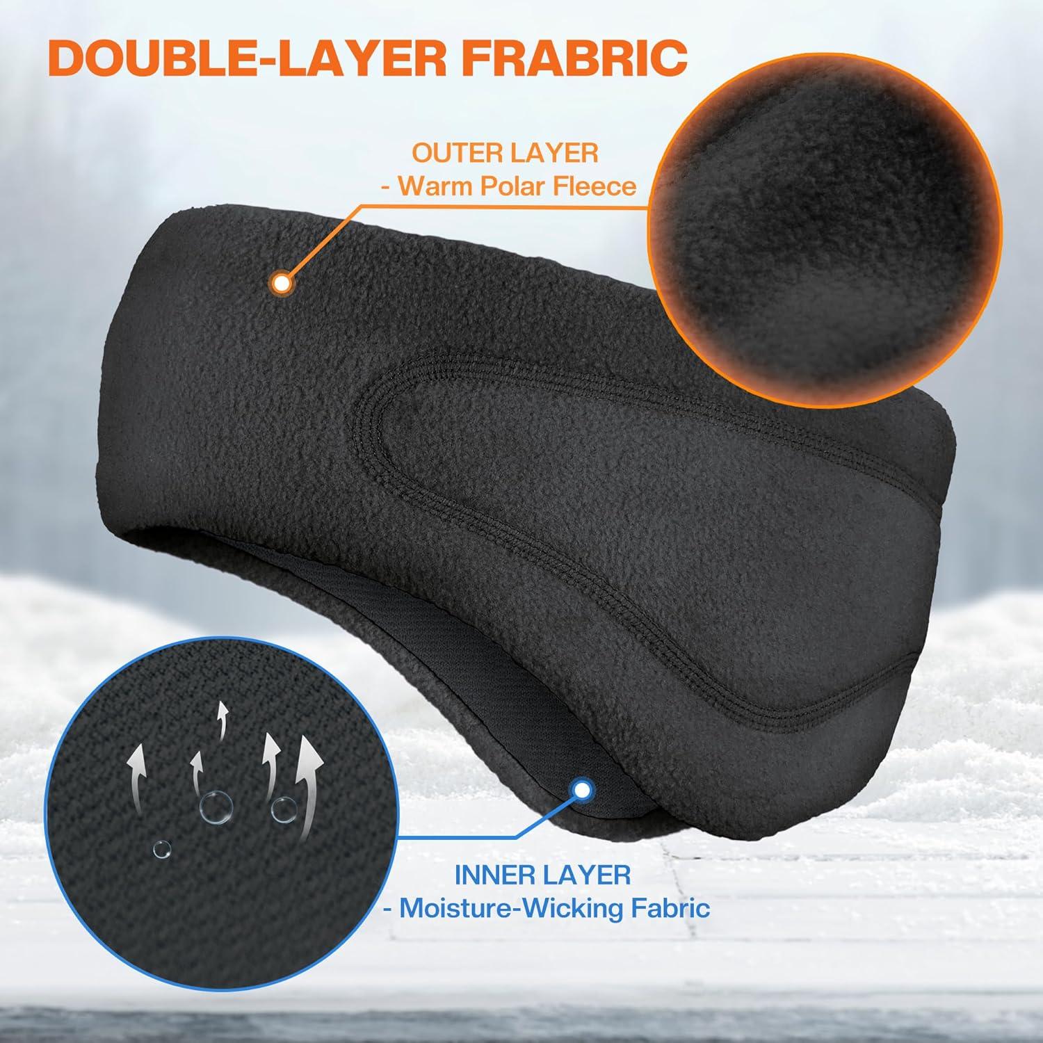 imageSukeen Running Ear Warmers for Women DoubleLayer Fleece Ear Warmer Headband Moisture Wicking NonSlip Winter Running Headband Elastic Winter Headbands for Cycling Hiking Jogging BlackGrayBlack