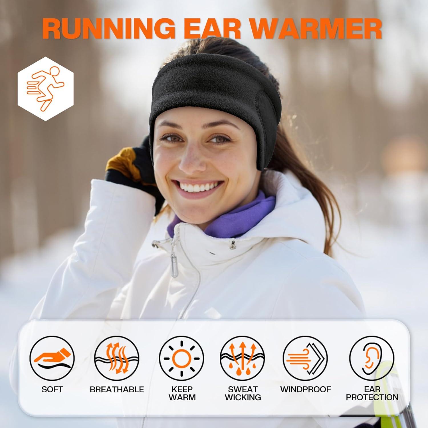 imageSukeen Running Ear Warmers for Women DoubleLayer Fleece Ear Warmer Headband Moisture Wicking NonSlip Winter Running Headband Elastic Winter Headbands for Cycling Hiking Jogging BlackGrayBlack