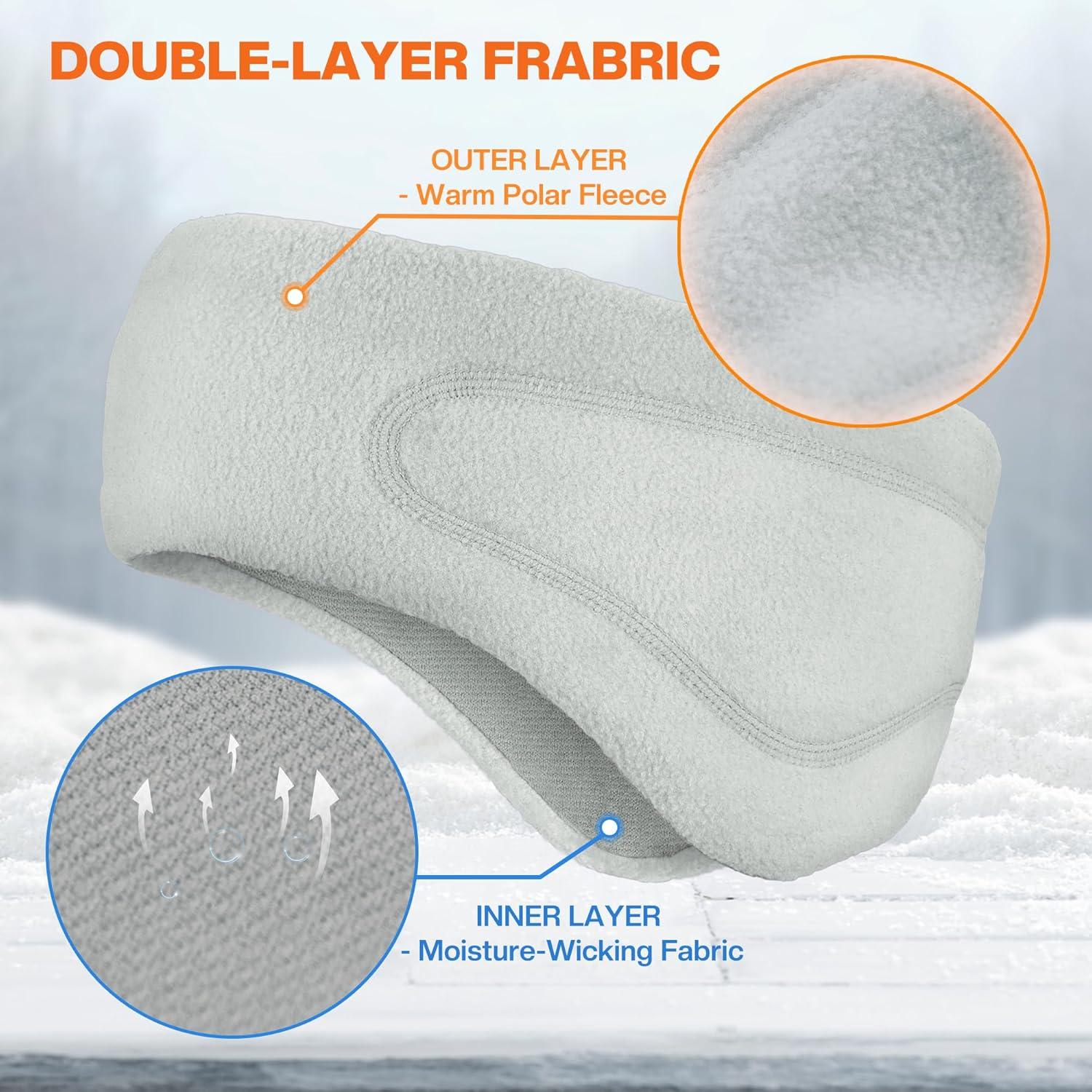 imageSukeen Running Ear Warmers for Women DoubleLayer Fleece Ear Warmer Headband Moisture Wicking NonSlip Winter Running Headband Elastic Winter Headbands for Cycling Hiking Jogging BlackGrayGray