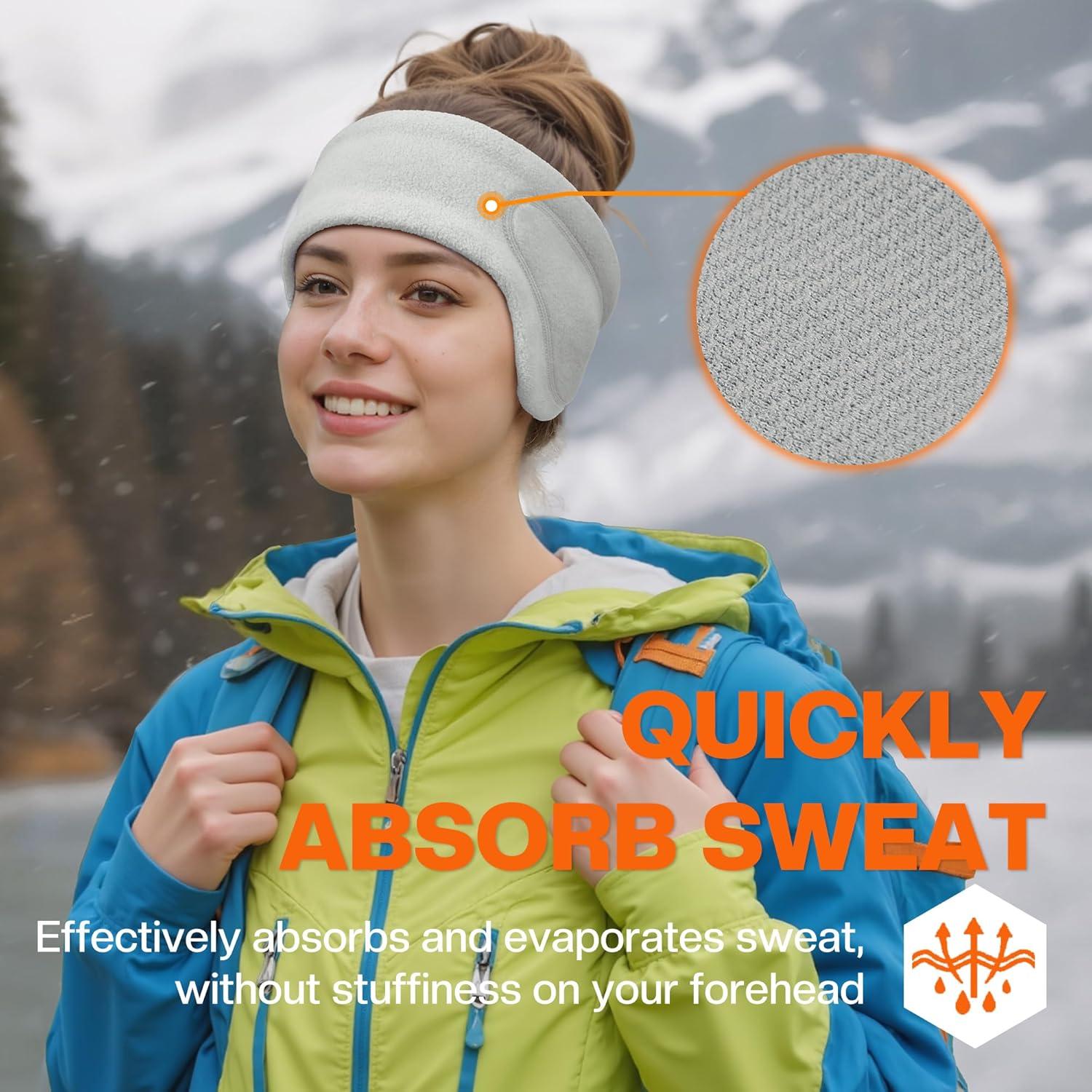 imageSukeen Running Ear Warmers for Women DoubleLayer Fleece Ear Warmer Headband Moisture Wicking NonSlip Winter Running Headband Elastic Winter Headbands for Cycling Hiking Jogging BlackGrayz BlackGray