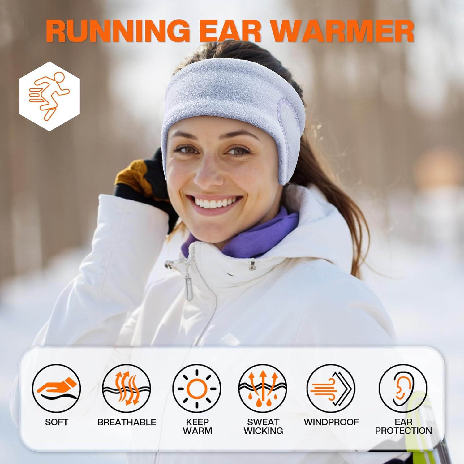 imageSukeen Running Ear Warmers for Women DoubleLayer Fleece Ear Warmer Headband Moisture Wicking NonSlip Winter Running Headband Elastic Winter Headbands for Cycling Hiking Jogging BlackGrayPurple