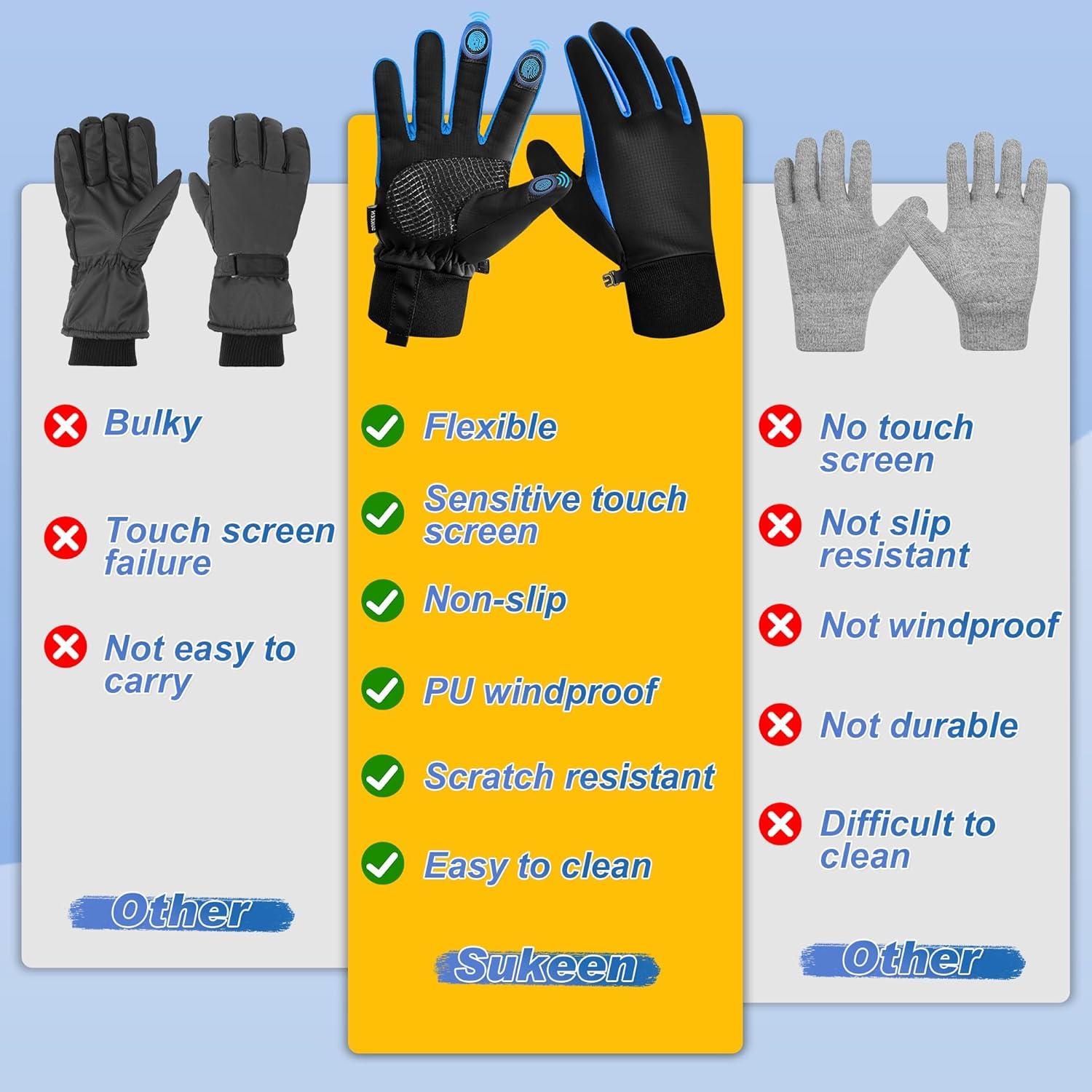 imageSukeen Winter Warm Gloves for Men WomenWindproof Running Gloves Touch Screen Cycling Gloves for Cold Weather Outdoor Blue XLarge