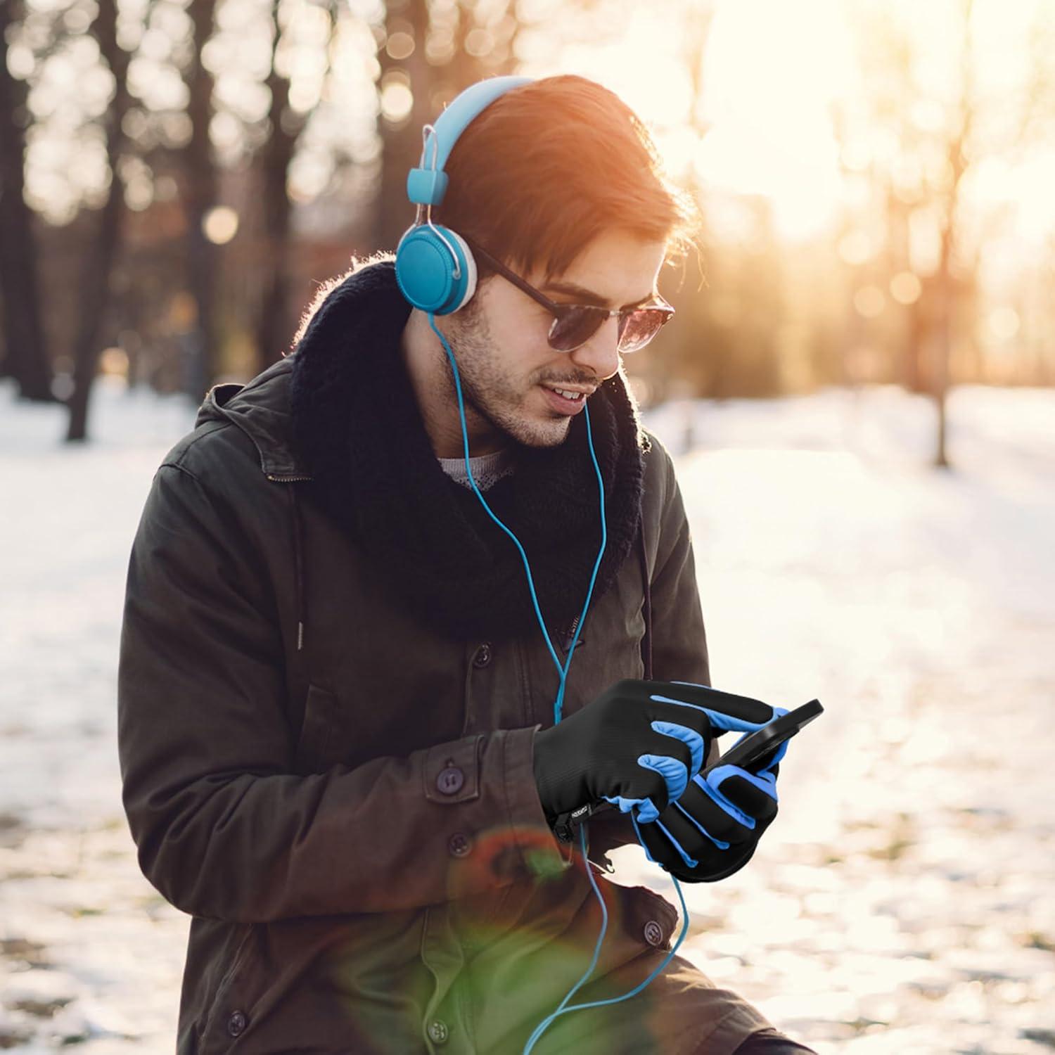 imageSukeen Winter Warm Gloves for Men WomenWindproof Running Gloves Touch Screen Cycling Gloves for Cold Weather Outdoor Blue XLarge