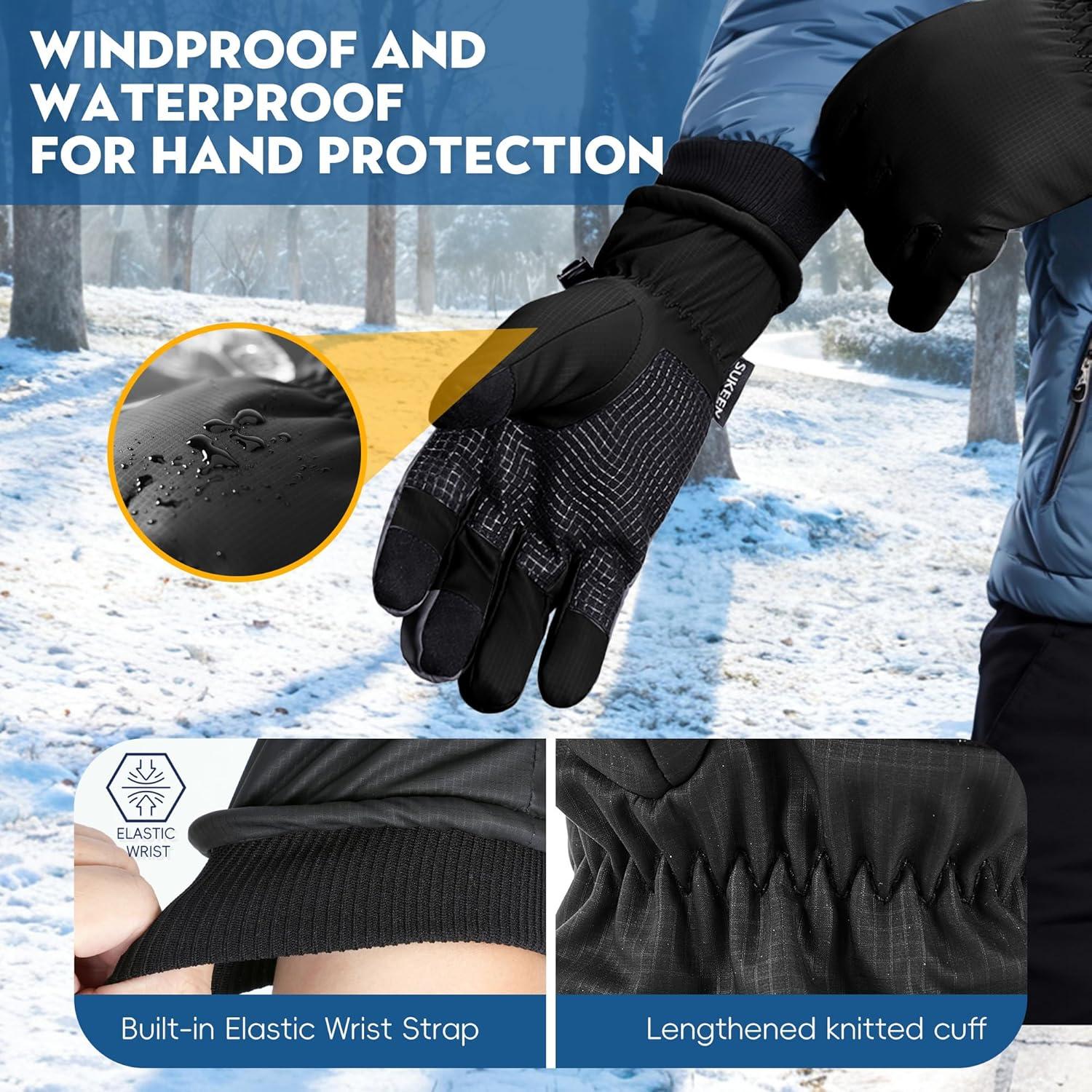 imageSukeen Womens Winter Gloves  Waterproof Windproof Warm Touch Screen with Soft Fleece Inside NonSlip Palm Grip ampamp Snug Wrist Cuff for Running Hiking Work Driving