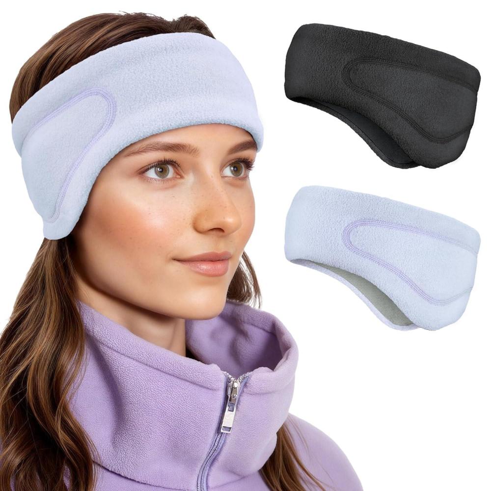 imageSukeen Running Ear Warmers for Women DoubleLayer Fleece Ear Warmer Headband Moisture Wicking NonSlip Winter Running Headband Elastic Winter Headbands for Cycling Hiking Jogging BlackGrayz BlackPurple