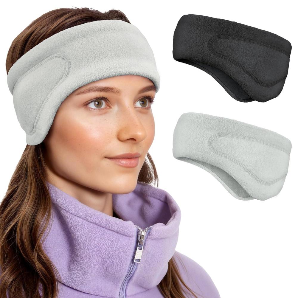 imageSukeen Running Ear Warmers for Women DoubleLayer Fleece Ear Warmer Headband Moisture Wicking NonSlip Winter Running Headband Elastic Winter Headbands for Cycling Hiking Jogging BlackGrayz BlackGray