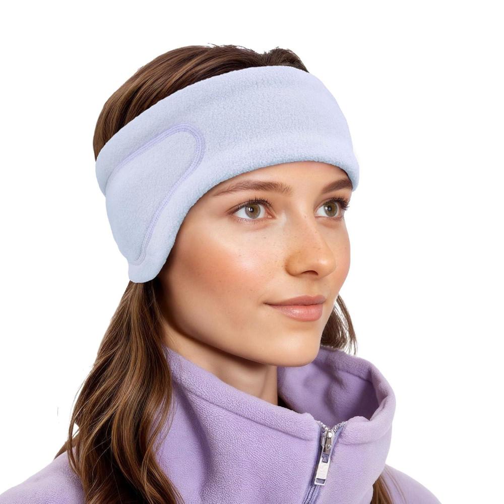 imageSukeen Running Ear Warmers for Women DoubleLayer Fleece Ear Warmer Headband Moisture Wicking NonSlip Winter Running Headband Elastic Winter Headbands for Cycling Hiking Jogging BlackGrayPurple