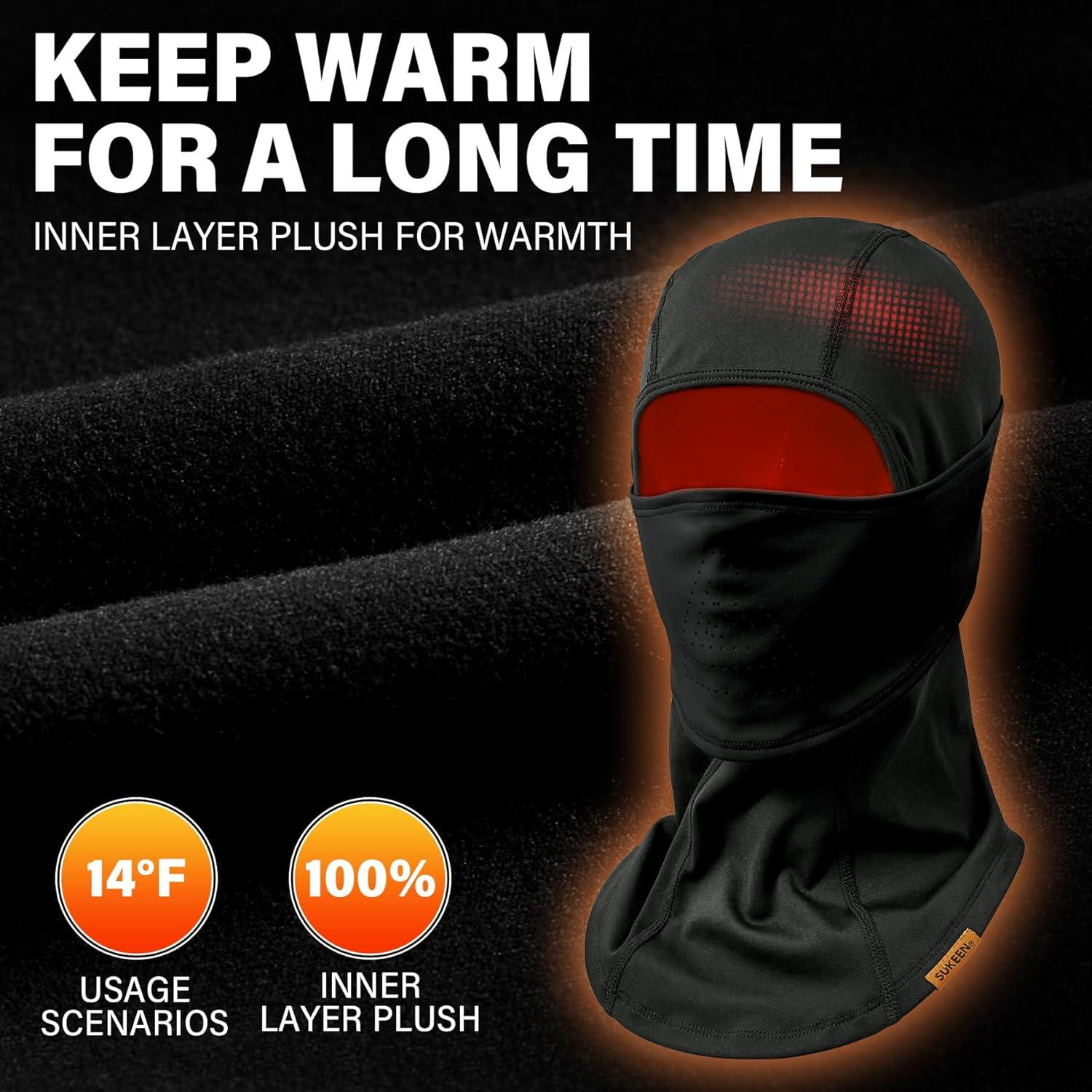 imageSukeen Winter Balaclava Breathable Face Mask Ski Mask for Men Women Warmer Bandana Face Cover Cold Neck Gaiters for OutdoorBlack