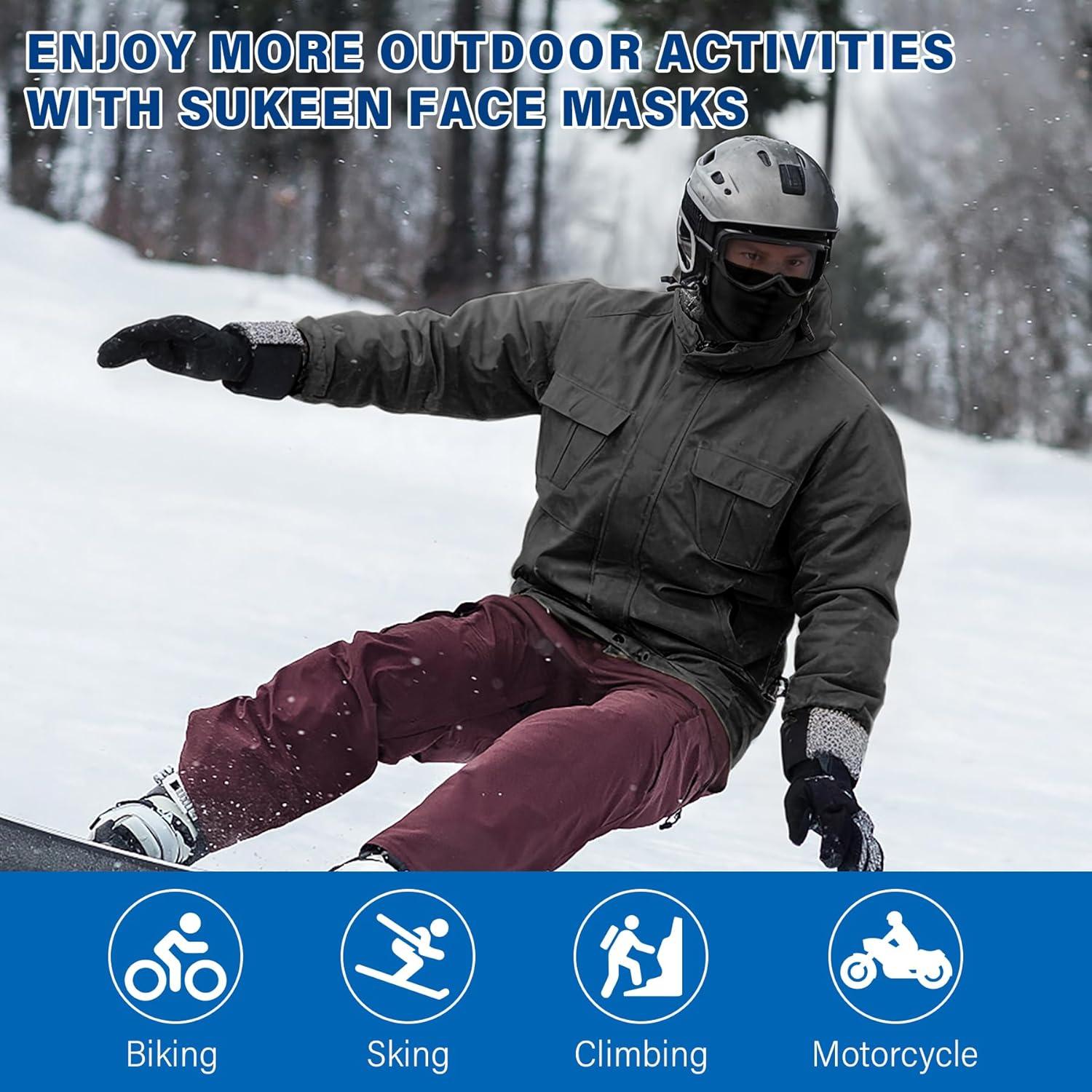 imageSukeen Winter Balaclava Breathable Face Mask Ski Mask for Men Women Warmer Bandana Face Cover Cold Neck Gaiters for OutdoorGrey