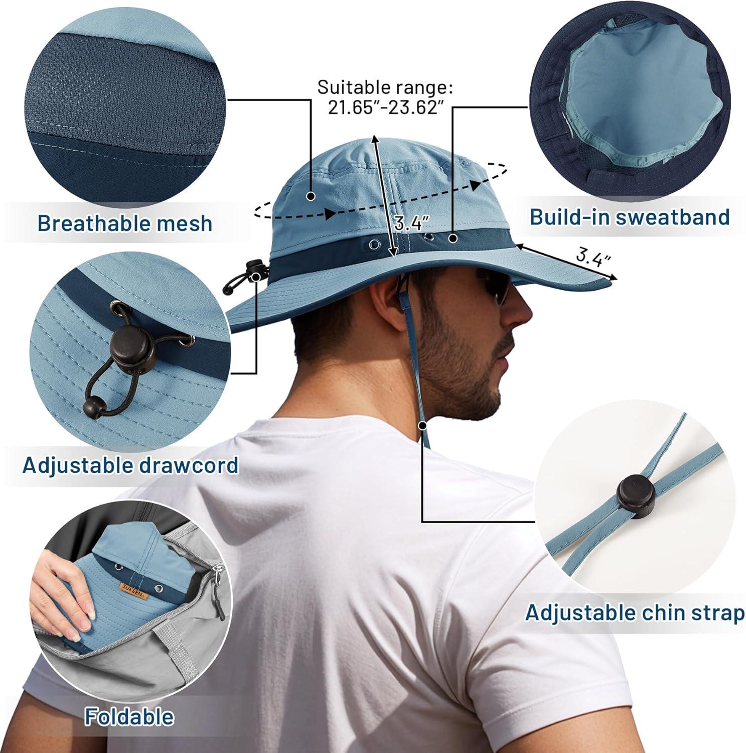 imageSukeen Wide Brim Sun Hats for Men Women Lightweight Fishing Hat UPF50 Foldable Bucket hat for Fishing Hiking Beach Outdoor