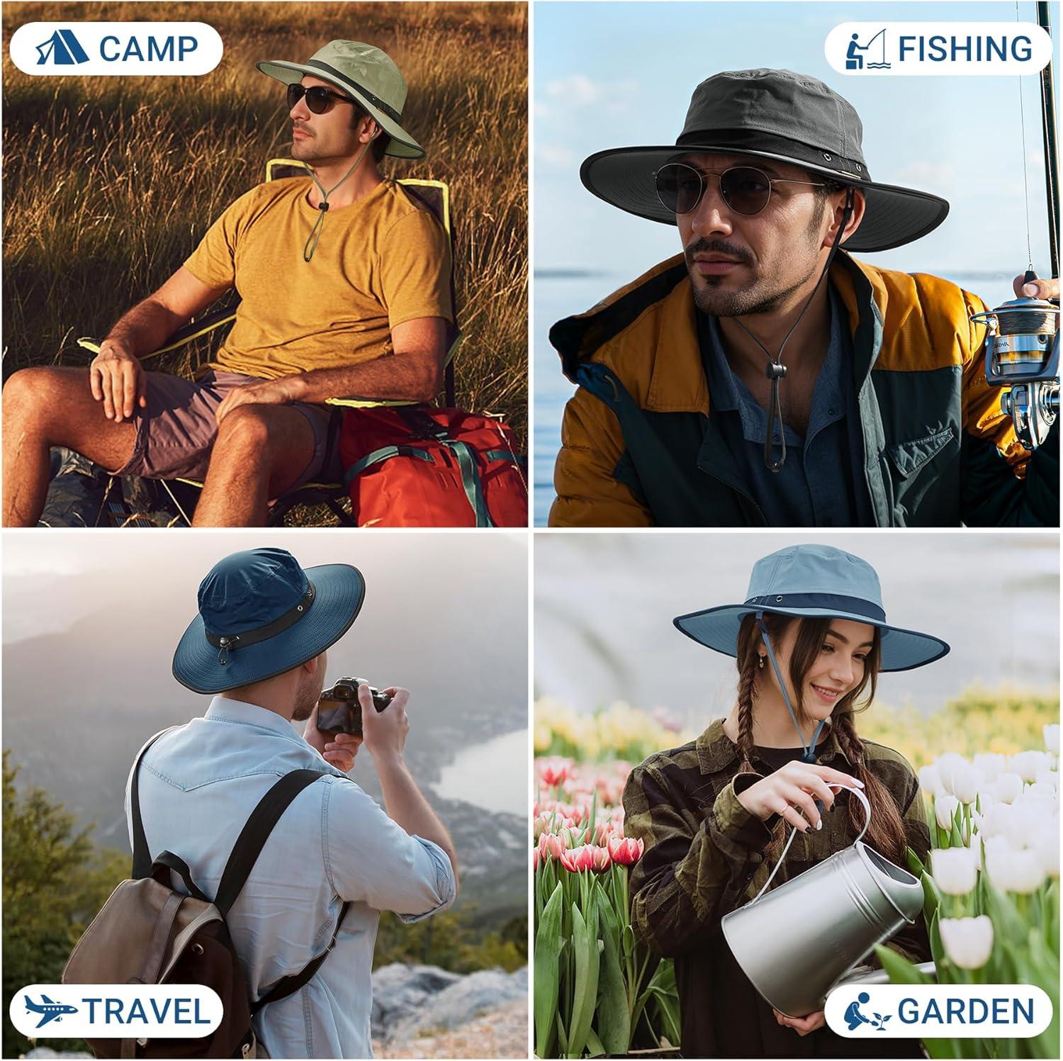 imageSukeen Wide Brim Sun Hats for Men Women Lightweight Fishing Hat UPF50 Foldable Bucket hat for Fishing Hiking Beach Outdoor